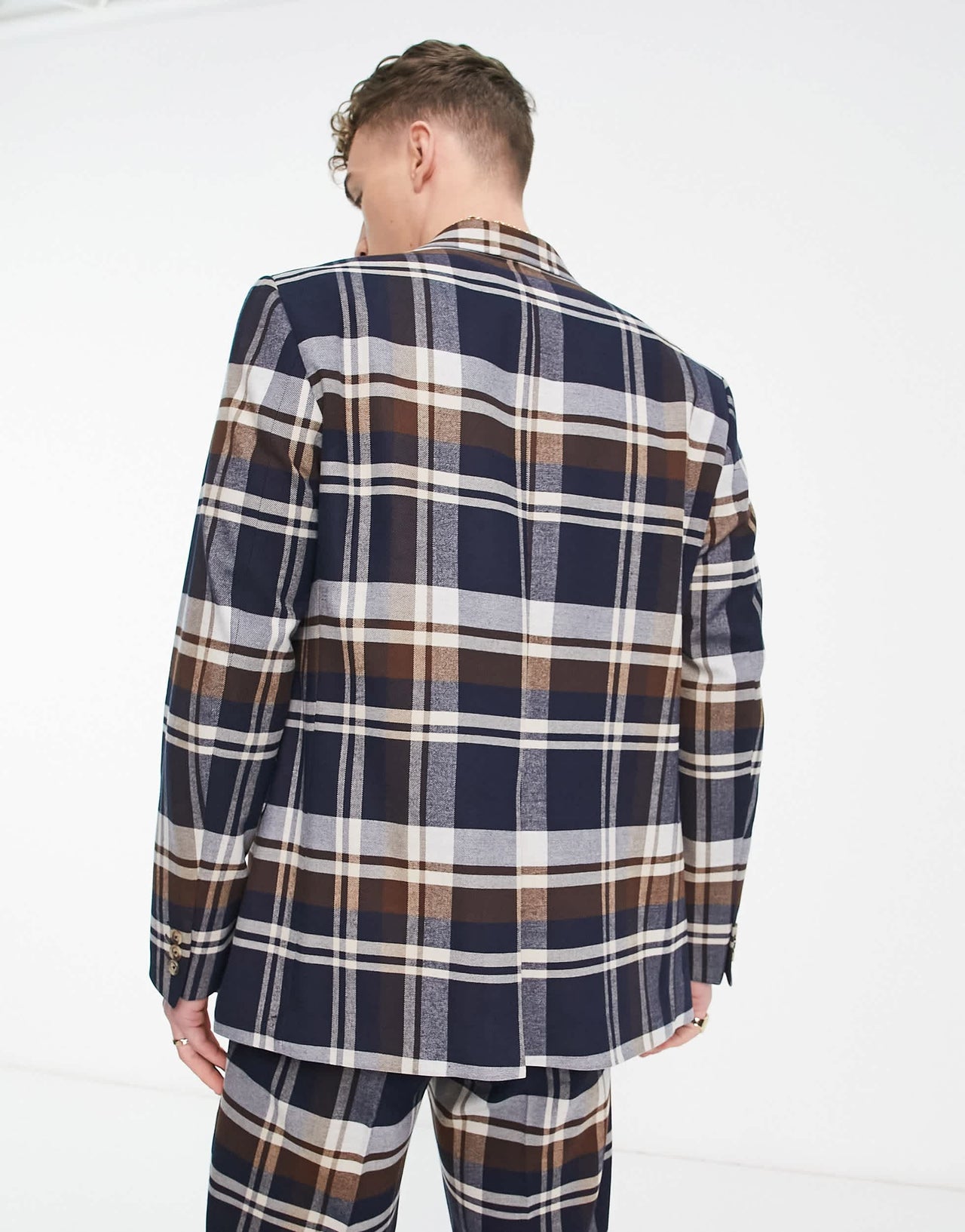 Viggo fontaine check suit jacket in navy