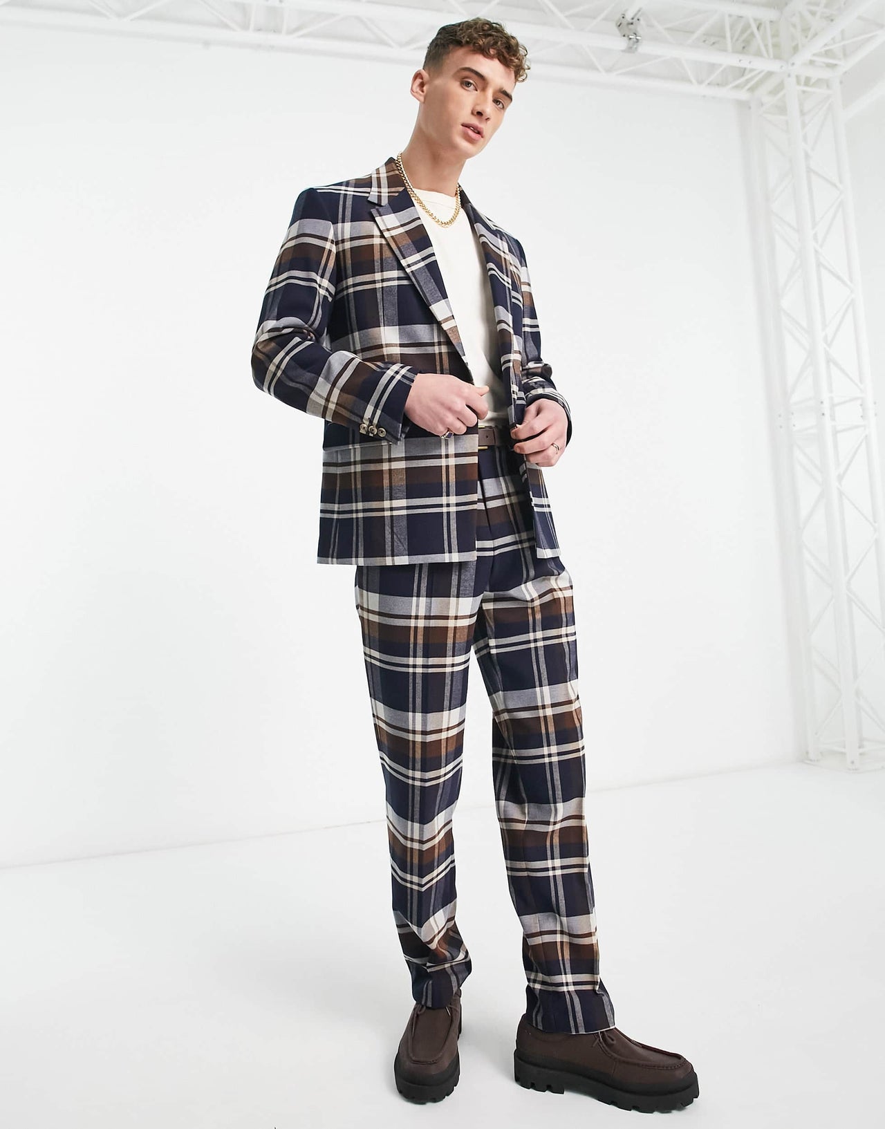 Viggo fontaine check suit jacket in navy