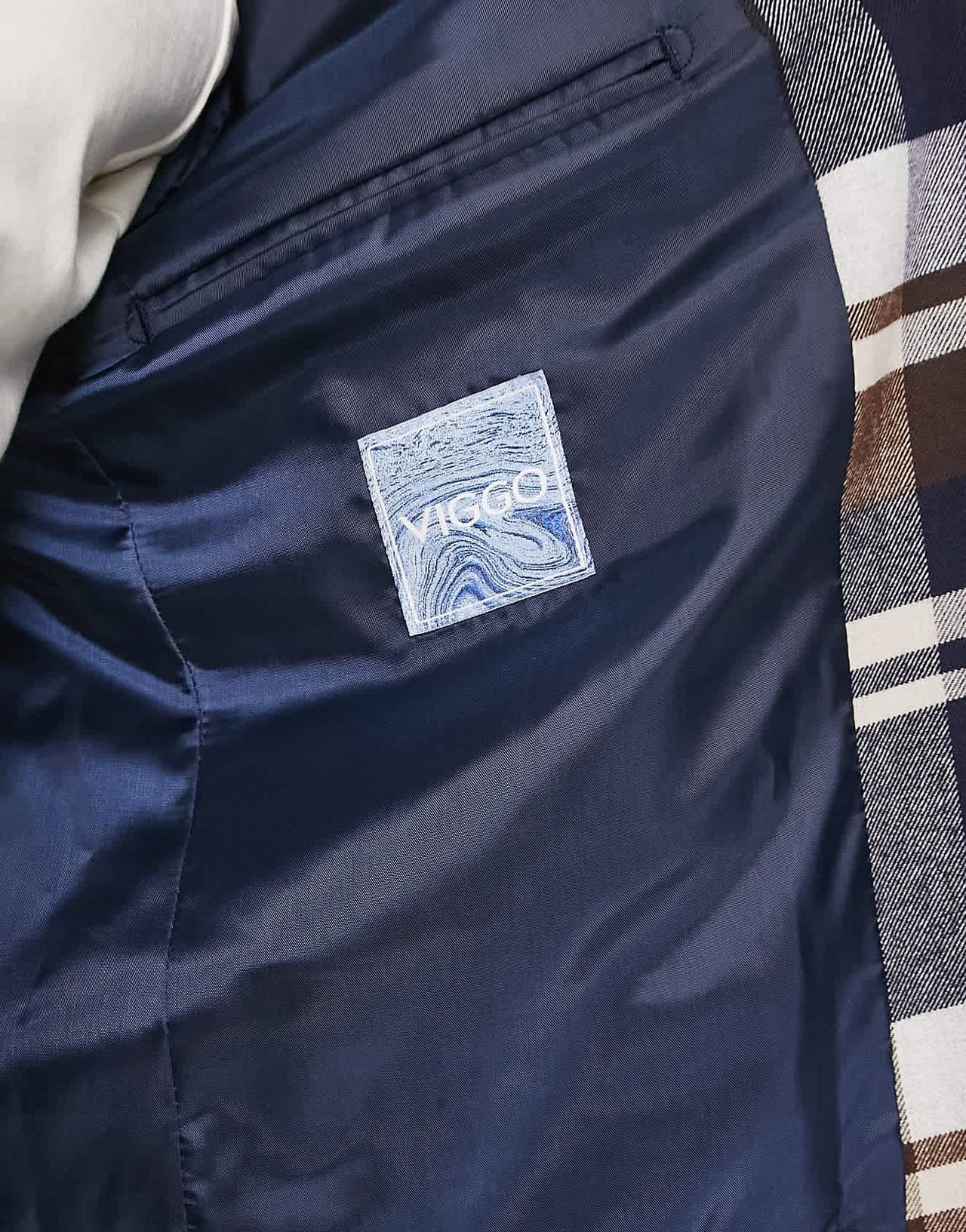 Viggo fontaine check suit jacket in navy