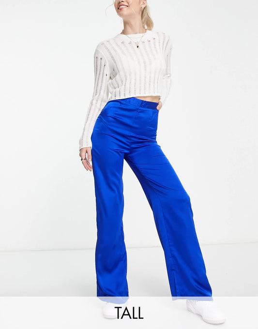New Look Tall satin wide leg trouser in bright blue