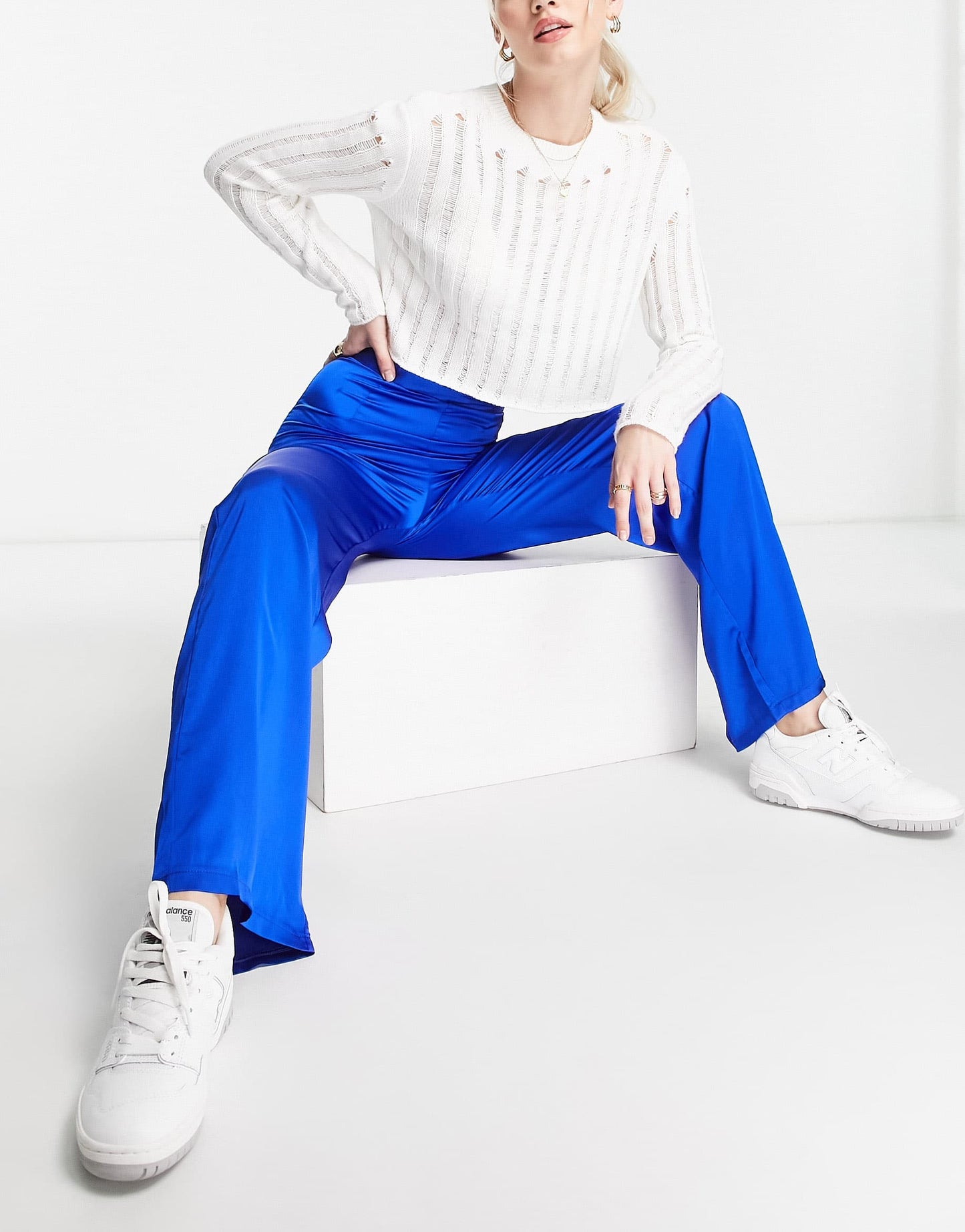 New Look Tall satin wide leg trouser in bright blue