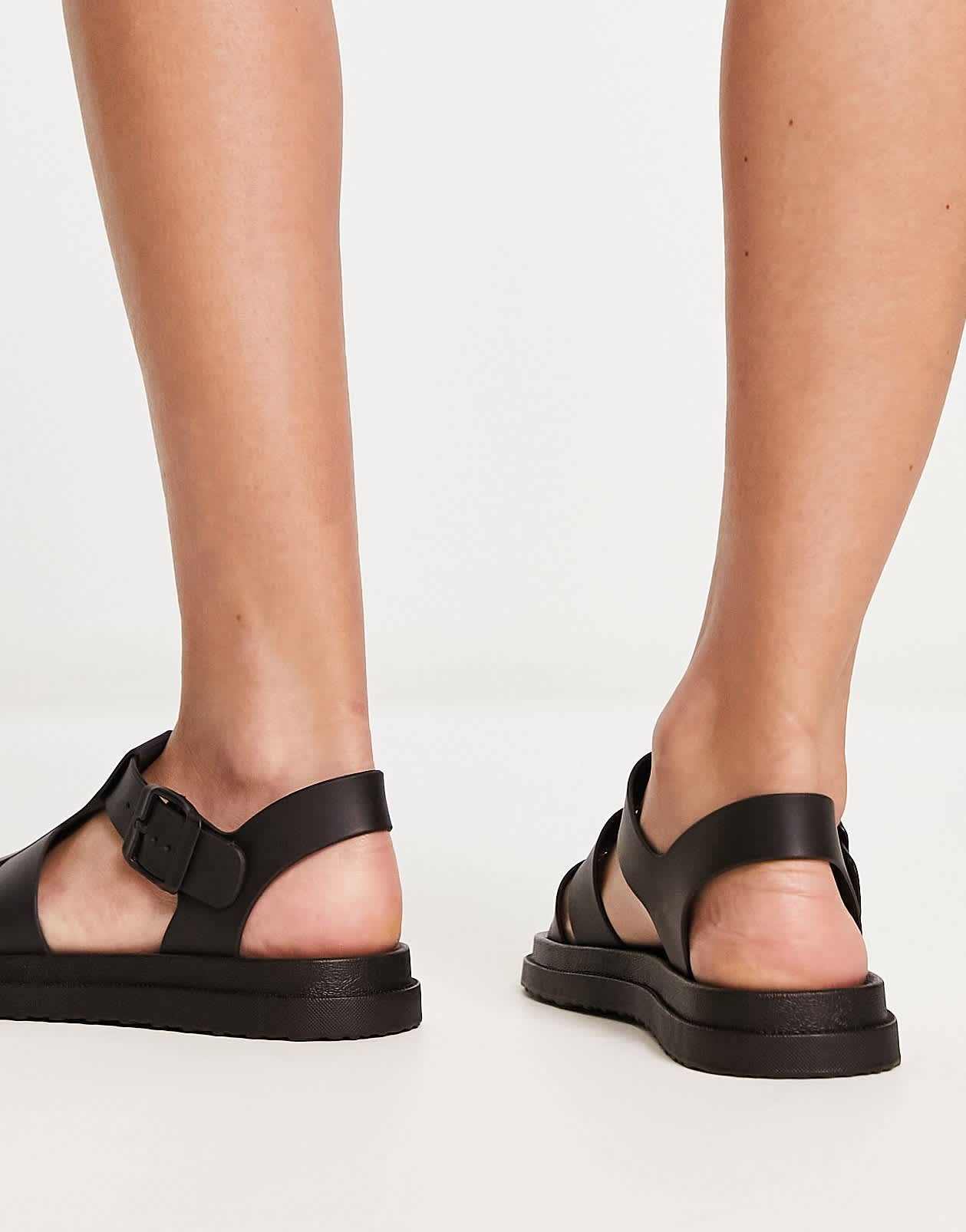 London Rebel Wide Fit chunky jelly sandals in black