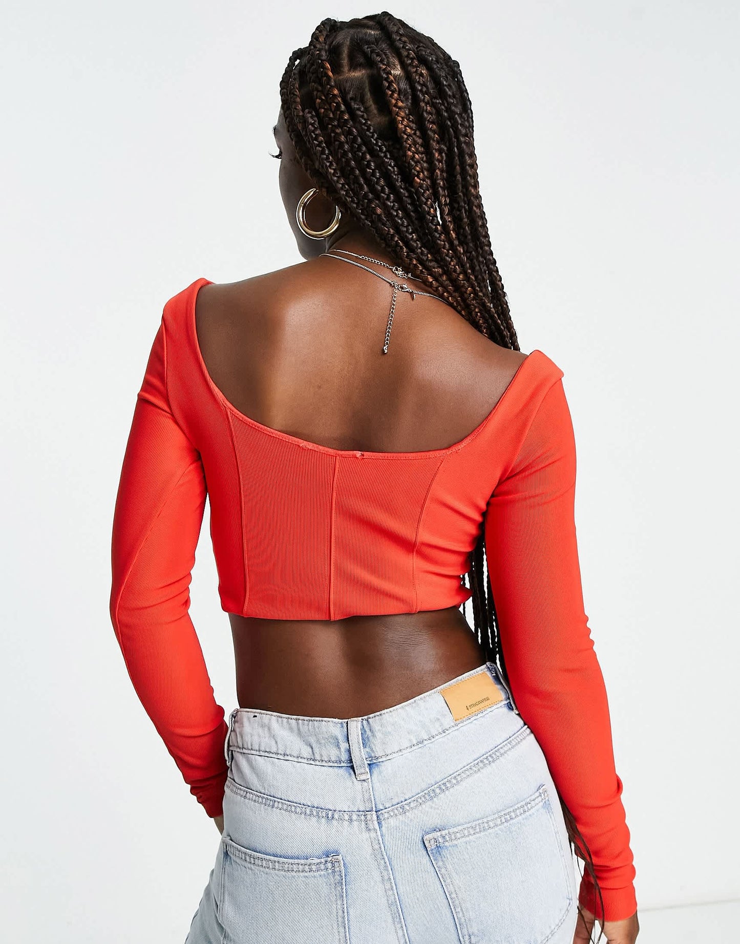 Stradivarius long sleeve structured rib corset top in red