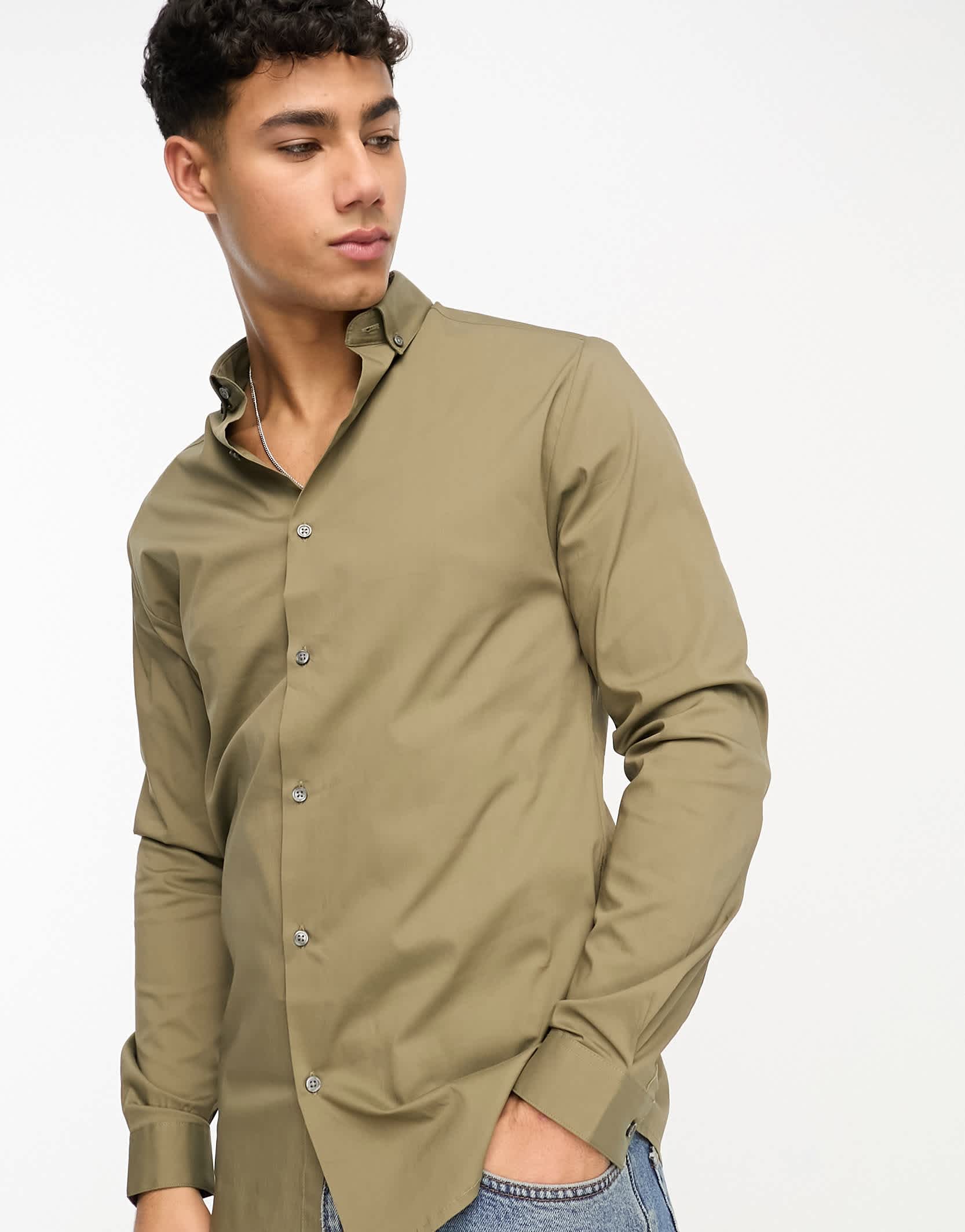 River Island long sleeve muscle shirt in green