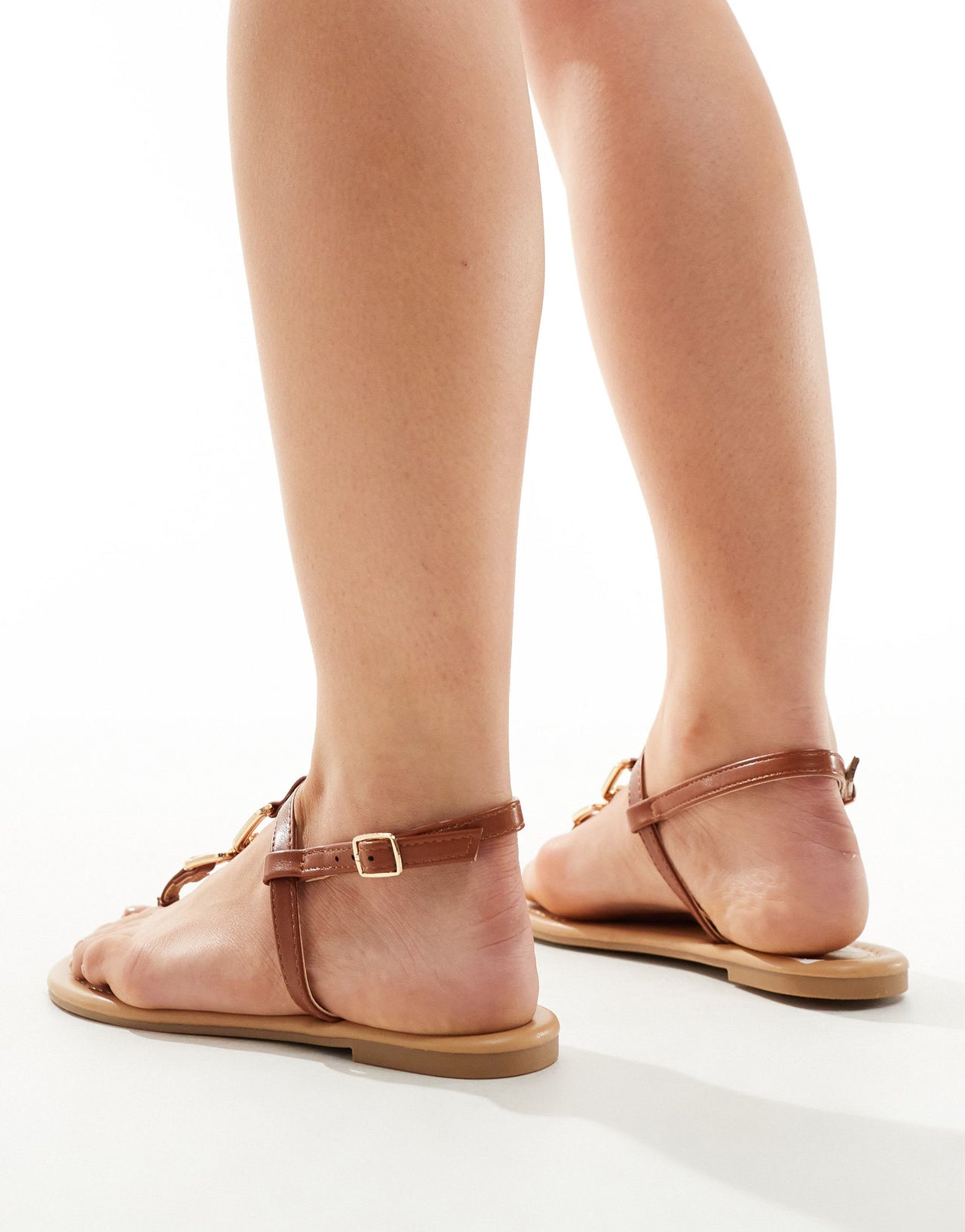 ASOS DESIGN Wide Fit Fortune hardware flat sandal in tan