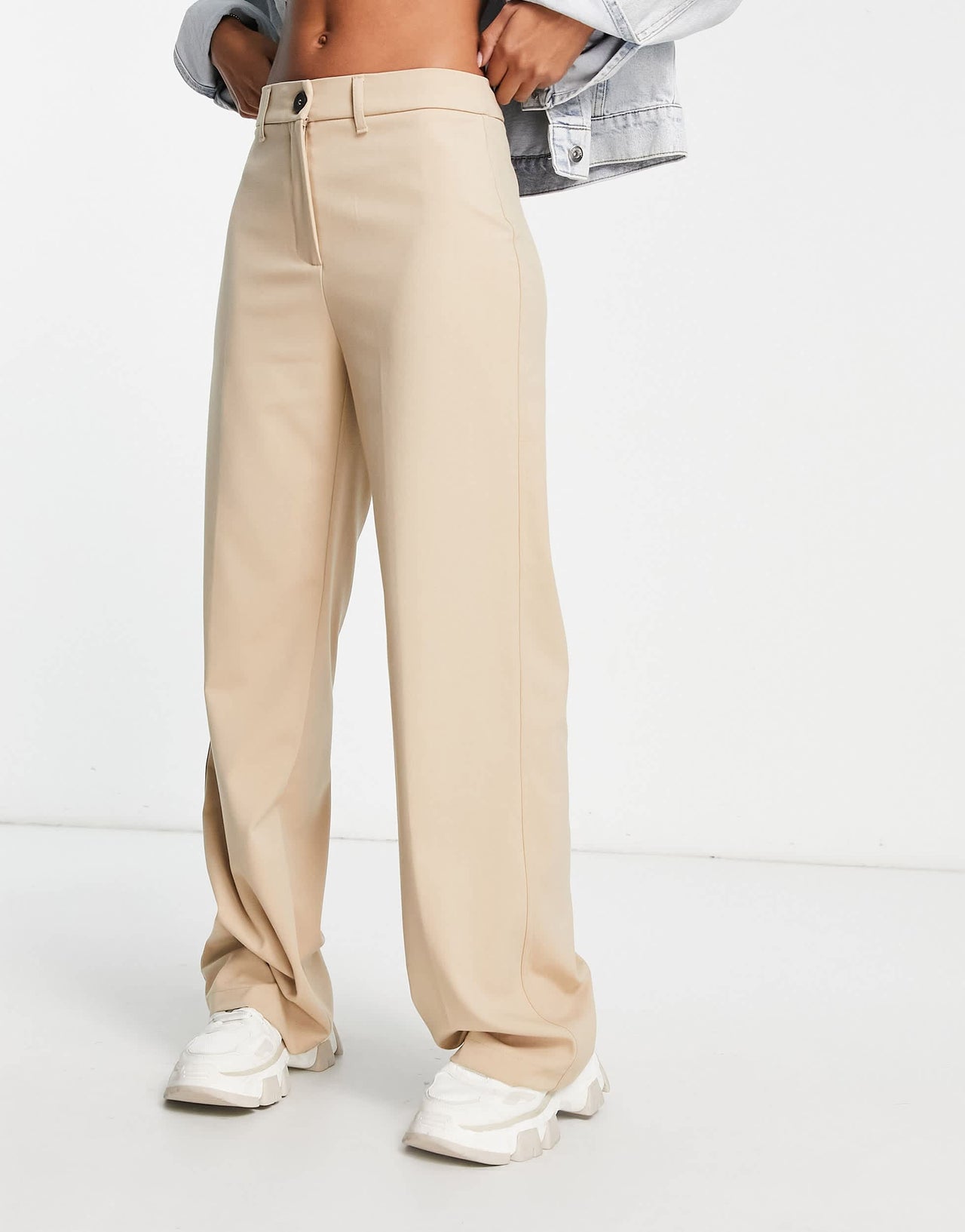 Bershka wide leg slouchy dad tailored trousers in camel