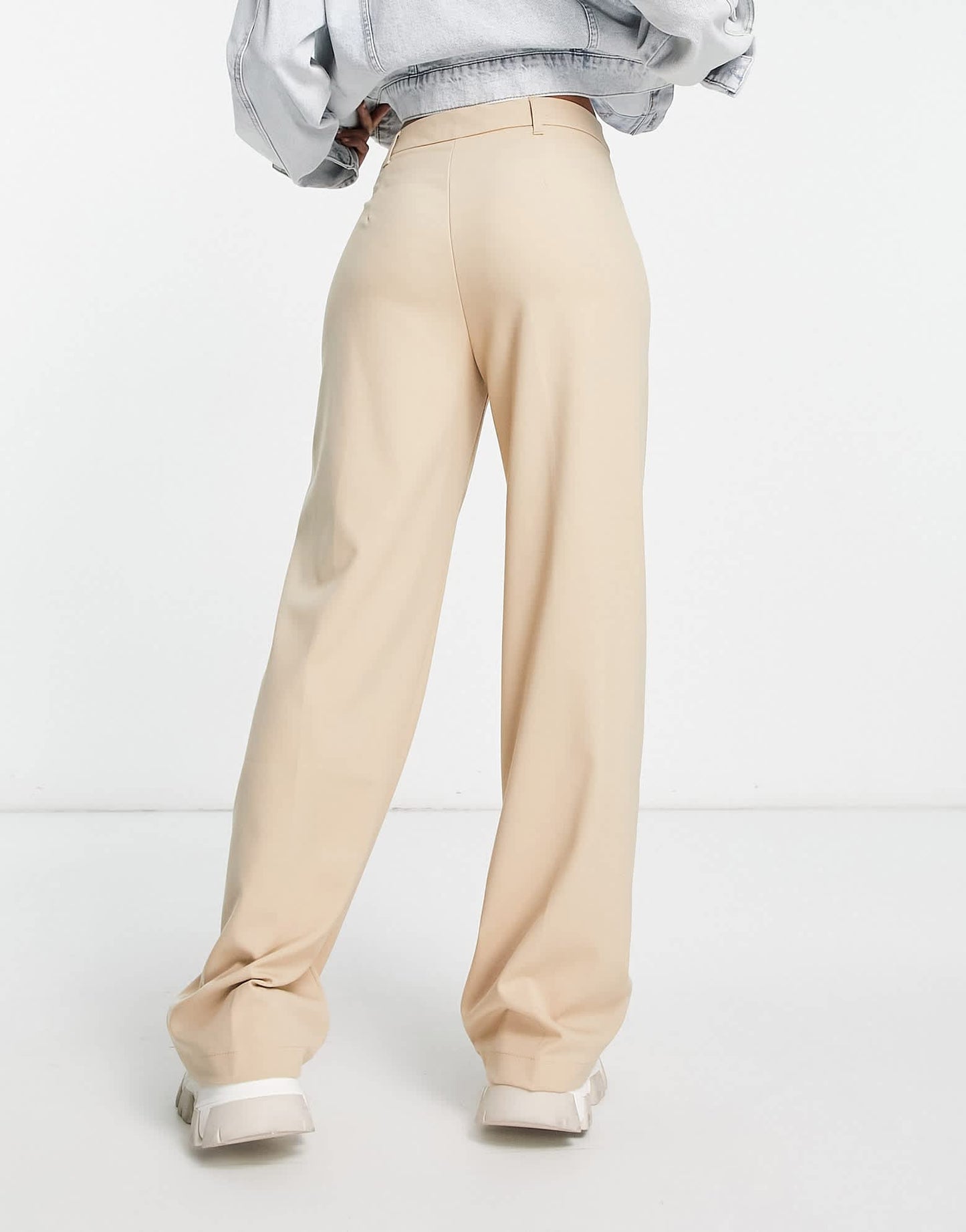 Bershka wide leg slouchy dad tailored trousers in camel