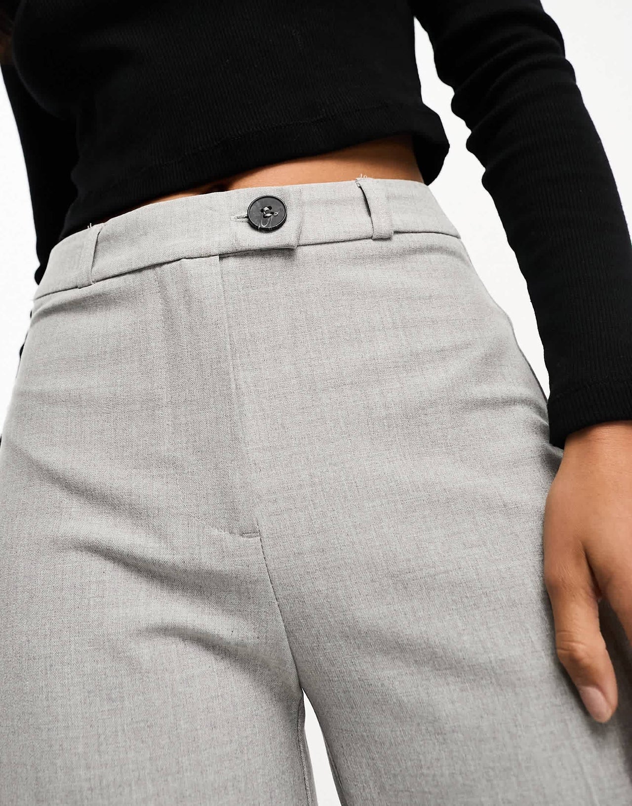Bershka Petite wide leg slouchy dad tailored trousers in washed grey