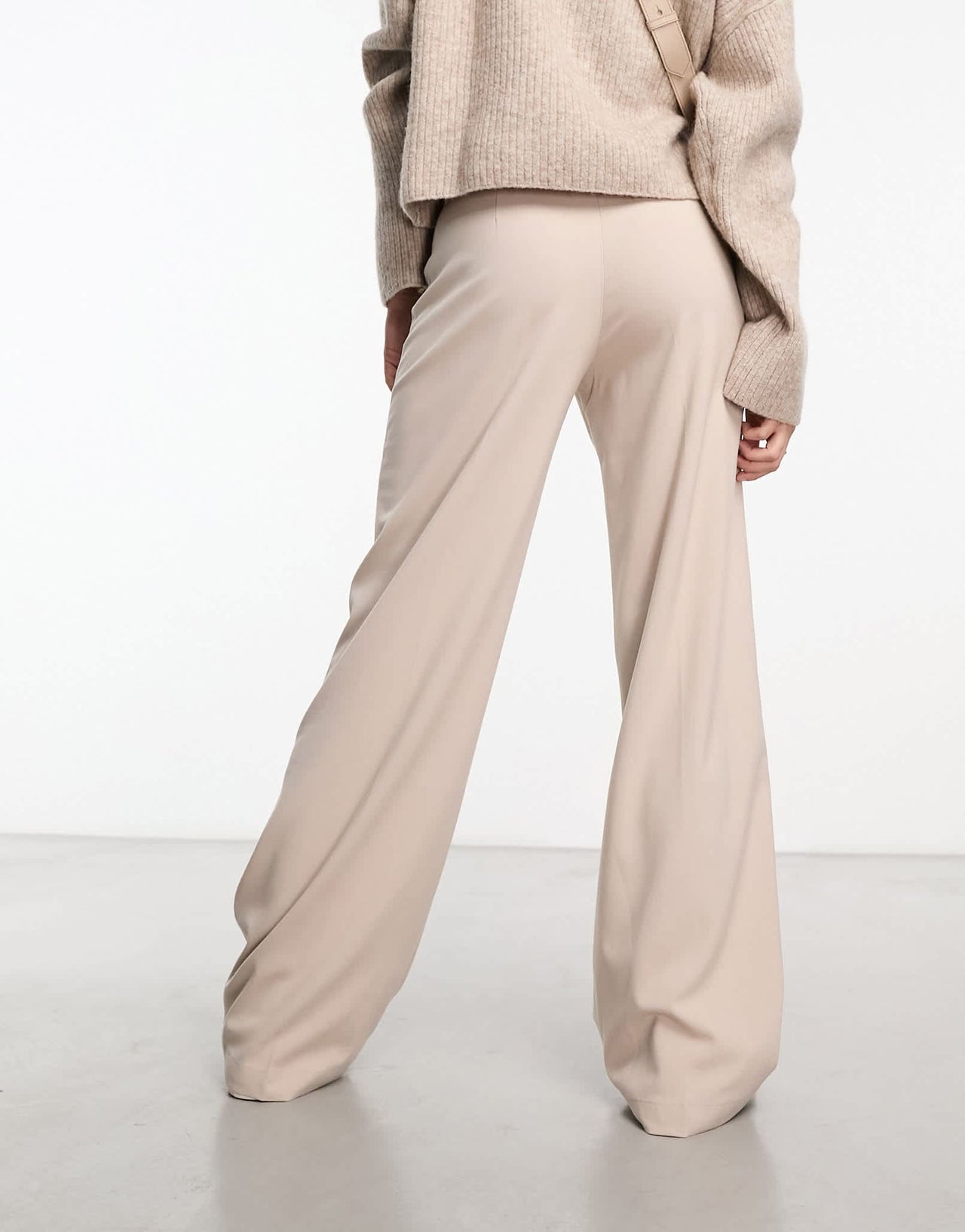 Bershka wide leg tailored trousers in beige