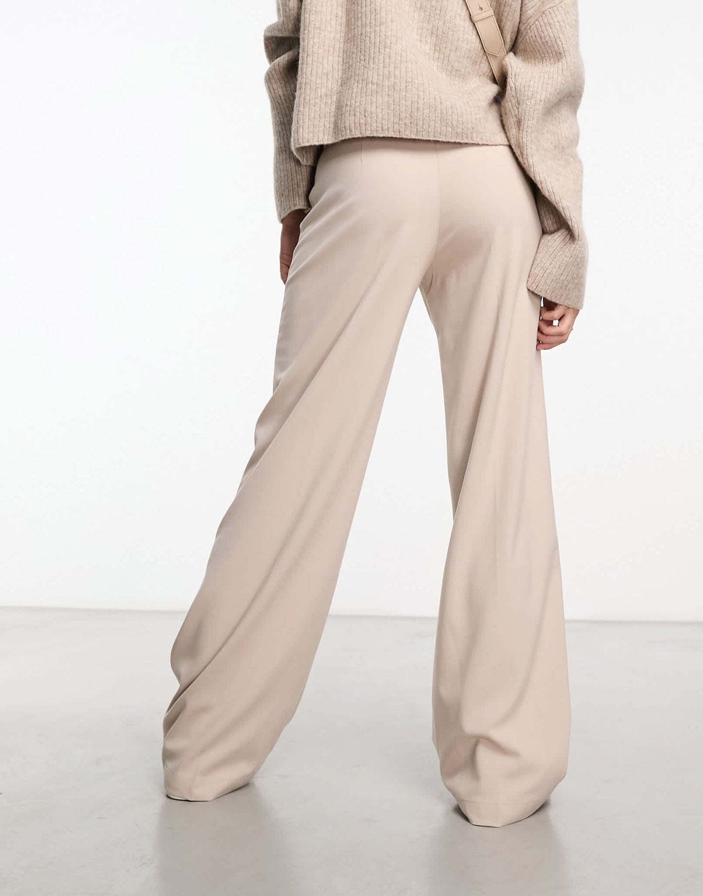Bershka wide leg tailored trousers in beige