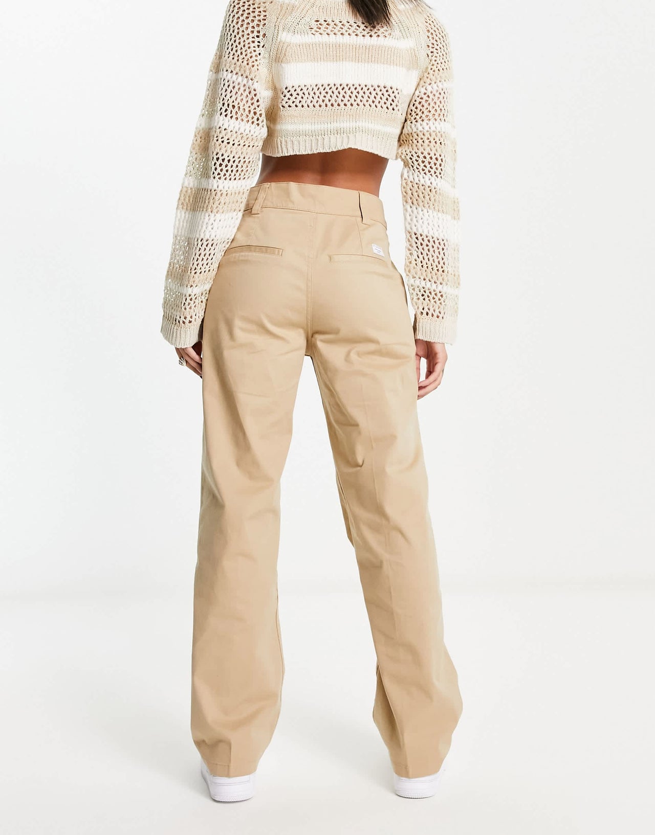 Bershka high waisted straight leg trousers in sand
