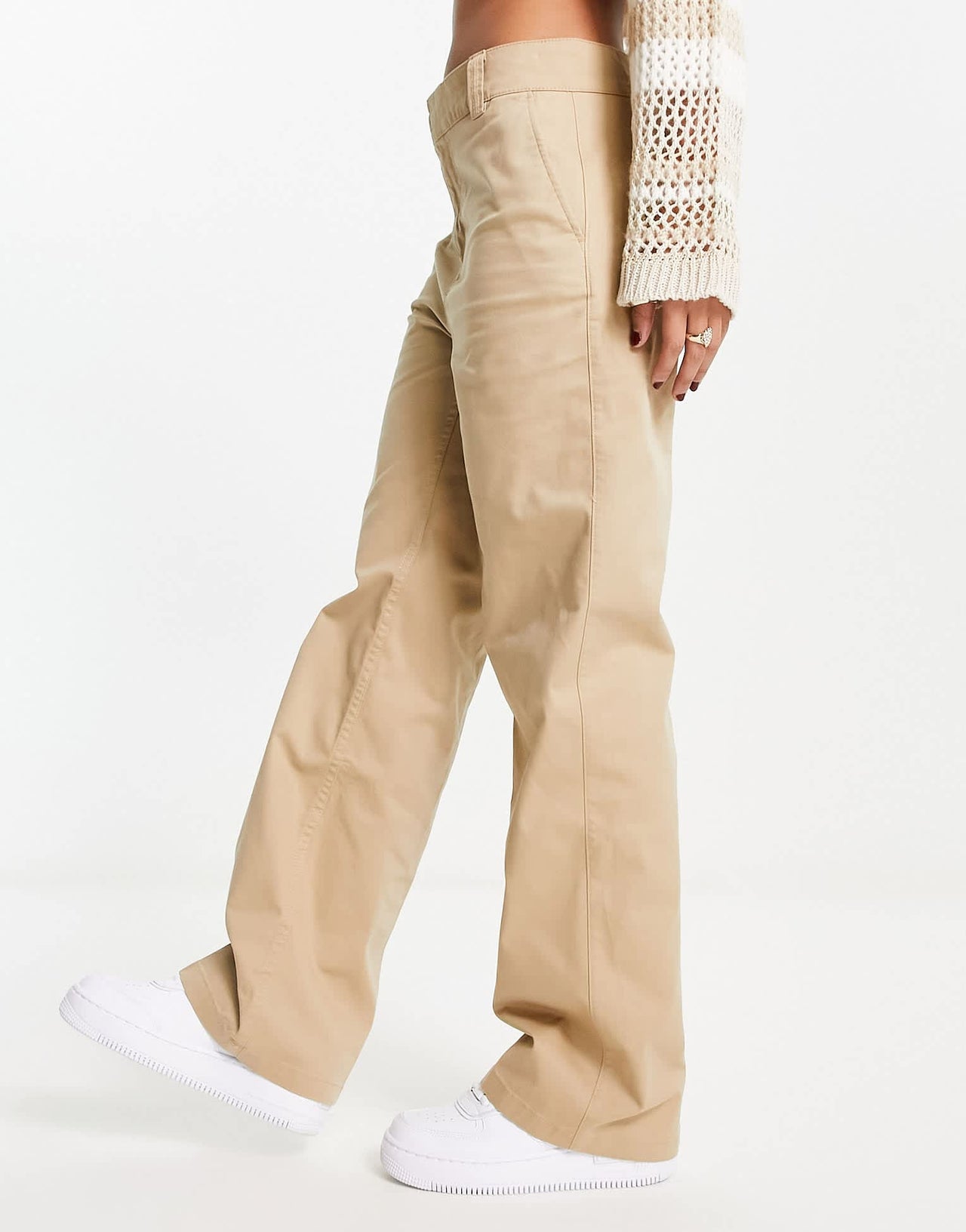 Bershka high waisted straight leg trousers in sand