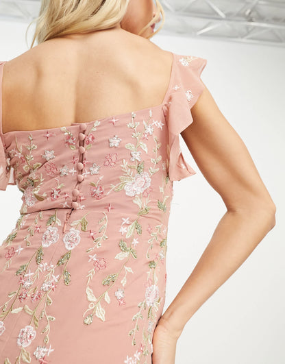 ASOS DESIGN Maternity Bridesmaid cami embellished maxi dress with embroidery in rose