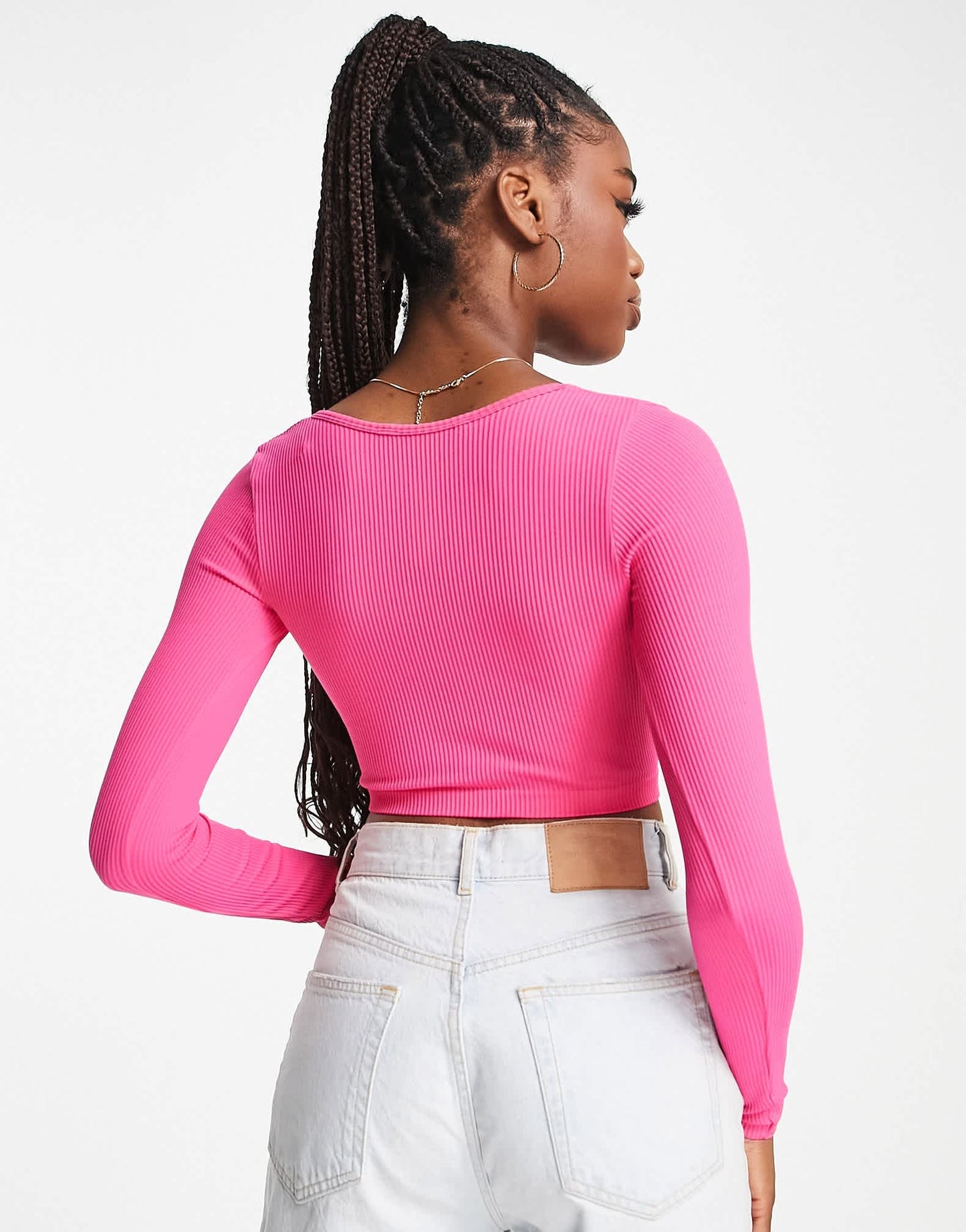 Stradivarius seamless ribbed scoop neck top in pink