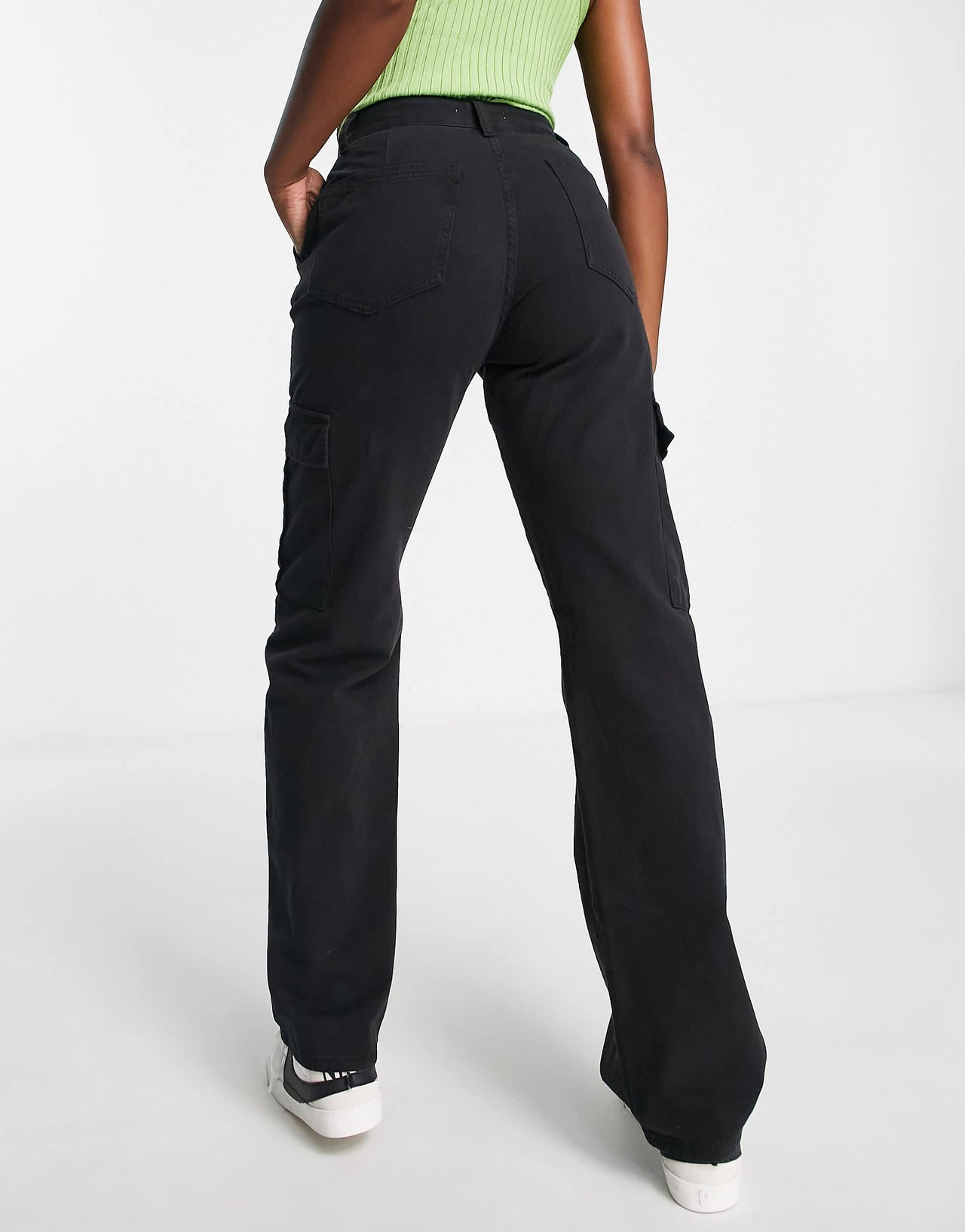 Stradivarius straight leg cargo trouser in black