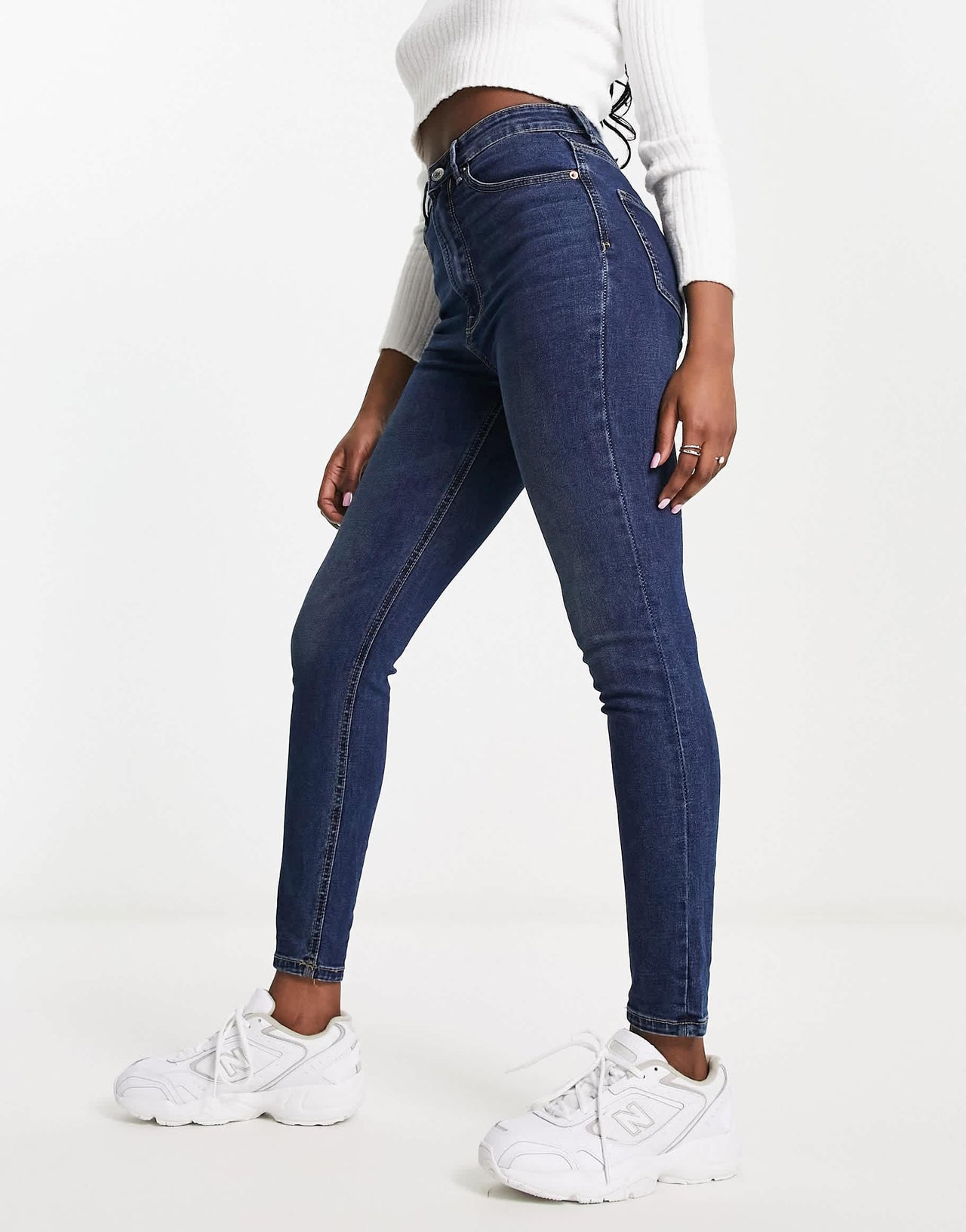 Stradivarius super high waist skinny jean in dark blue