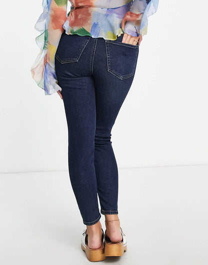 Stradivarius Petite super high waist skinny jean in dark blue