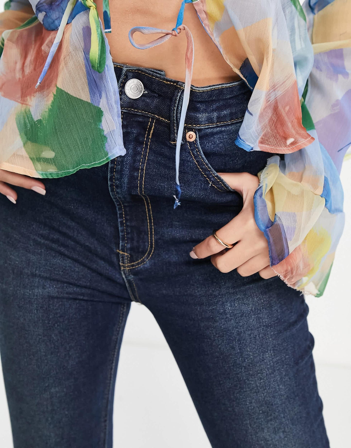 Stradivarius Petite super high waist skinny jean in dark blue