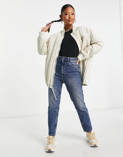 Stradivarius Petite slim mom jean with stretch in authentic blue