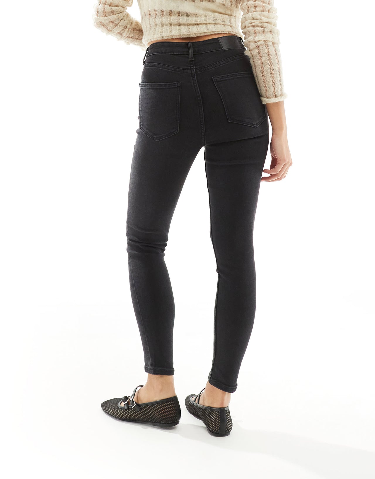 Bershka Petite high waist skinny jeans in black