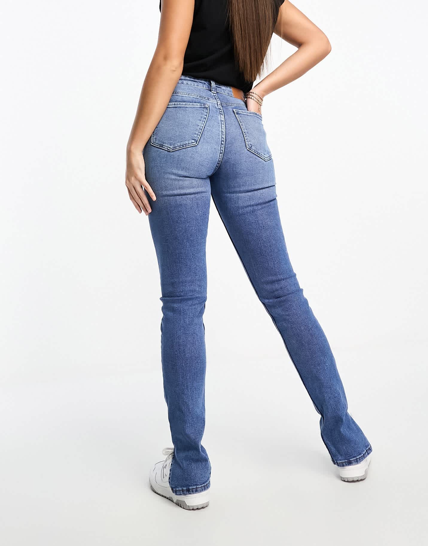 Bershka Tall high waisted bootcut jeans in dark wash blue