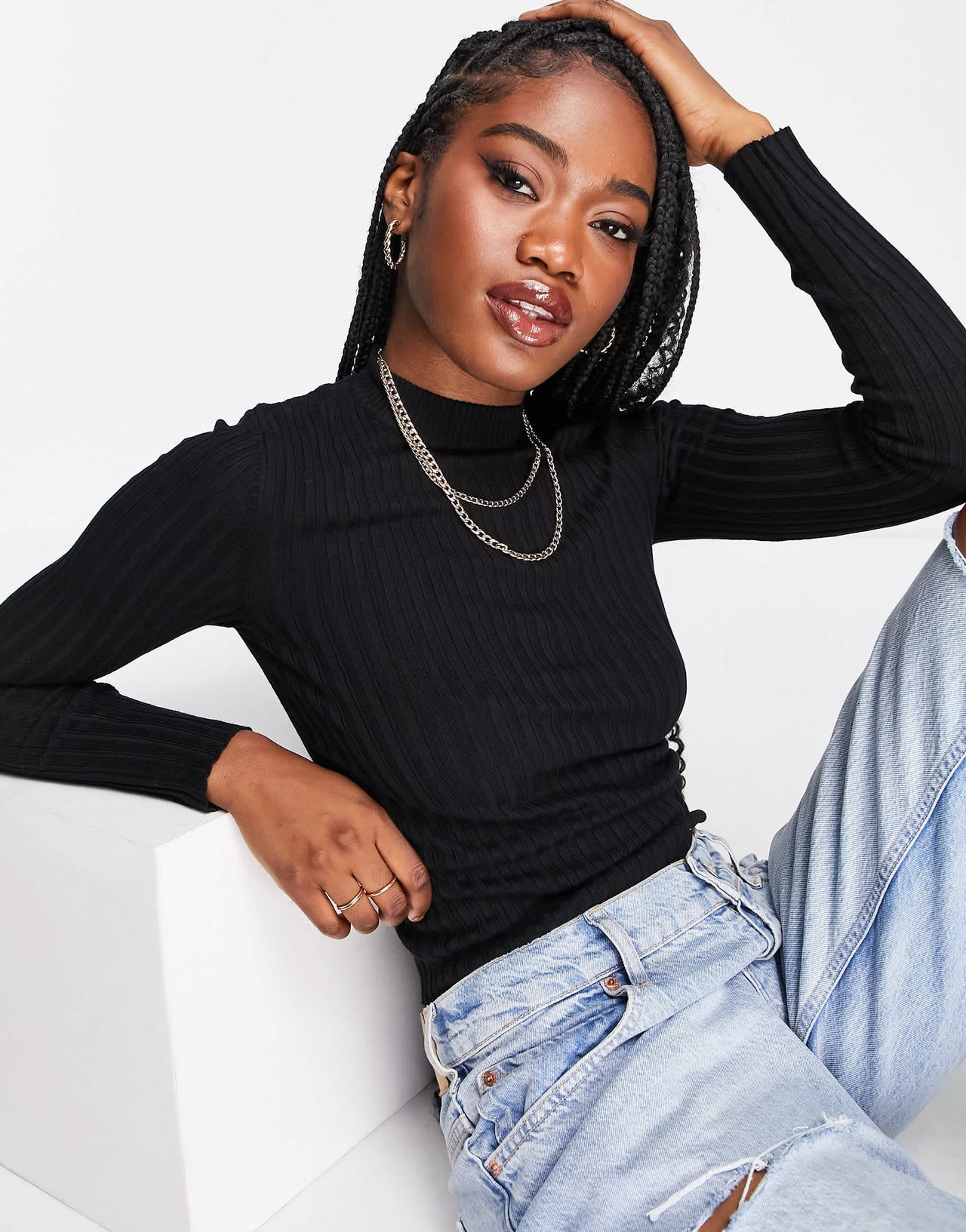 Bershka roll neck jumper in black