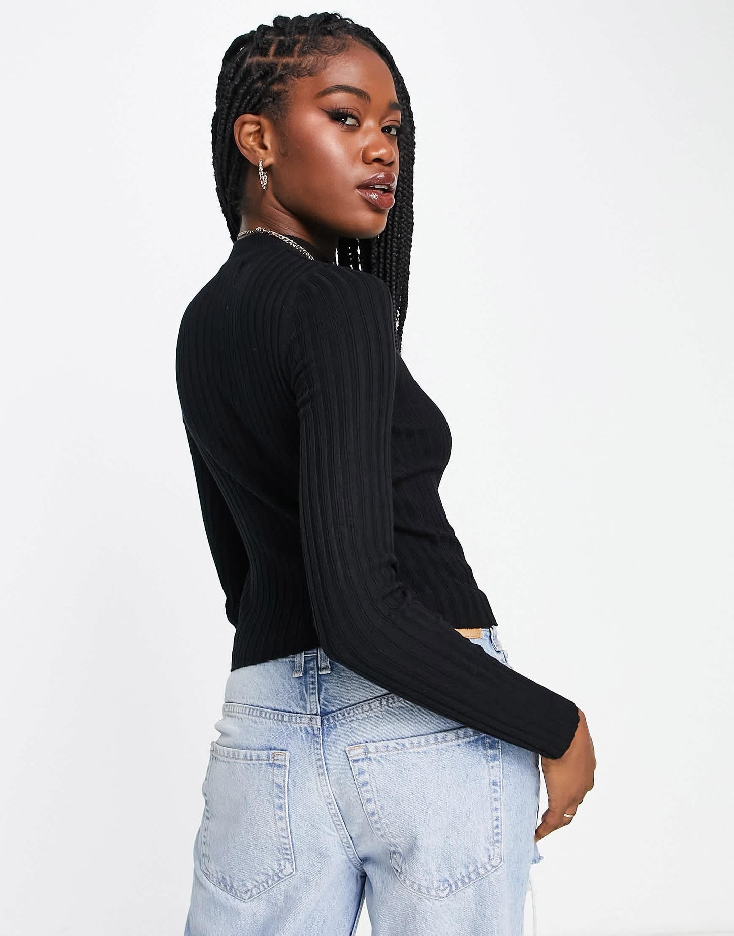 Bershka roll neck jumper in black