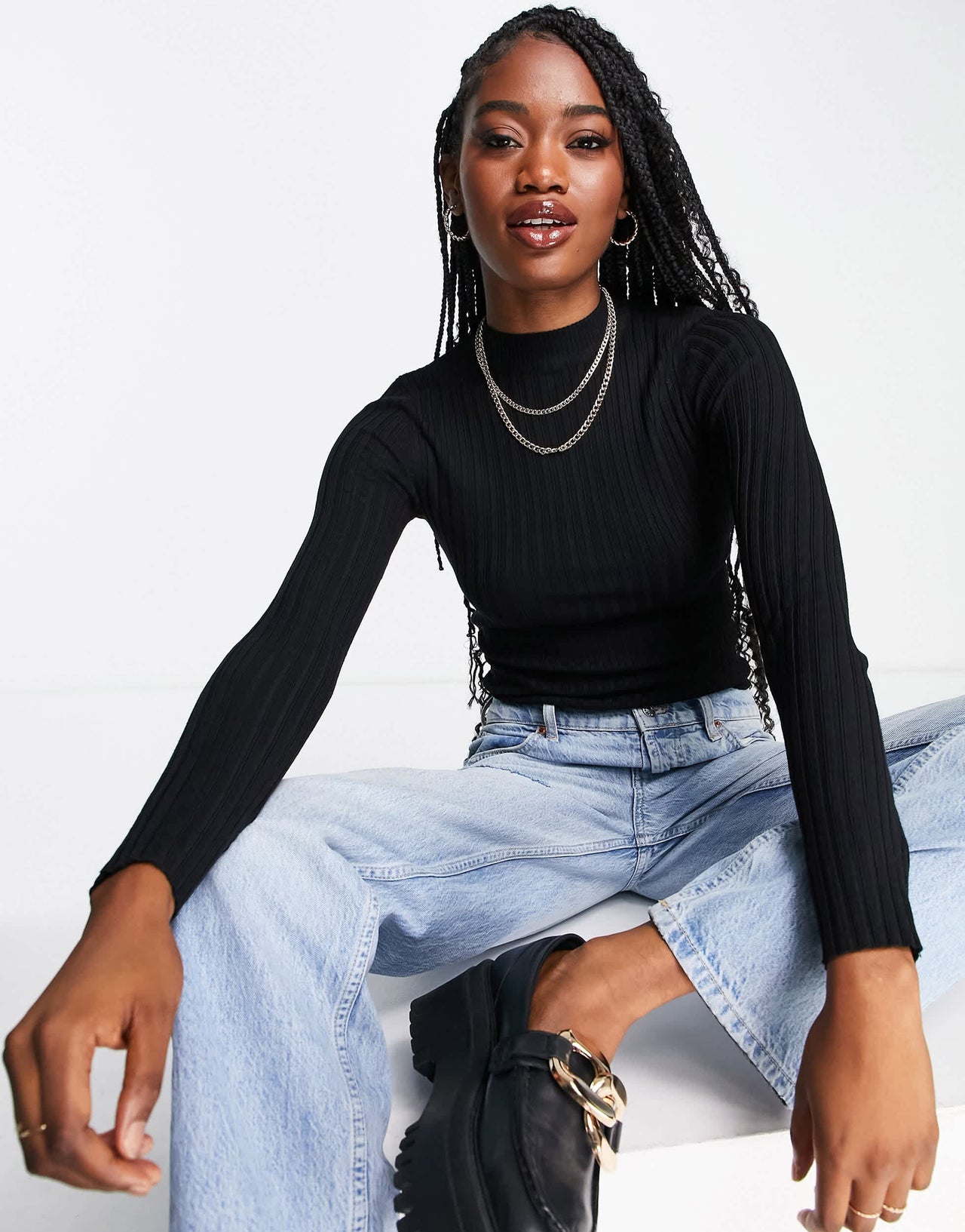 Bershka roll neck jumper in black