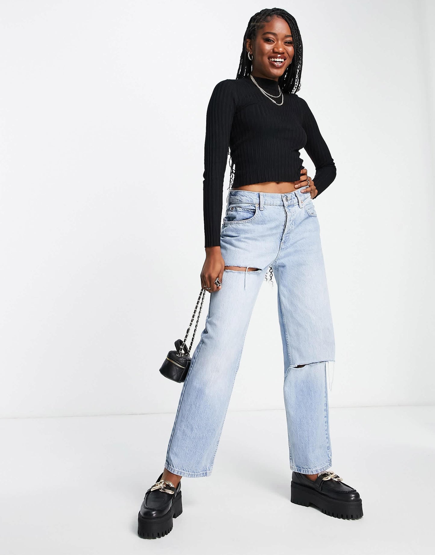 Bershka roll neck jumper in black