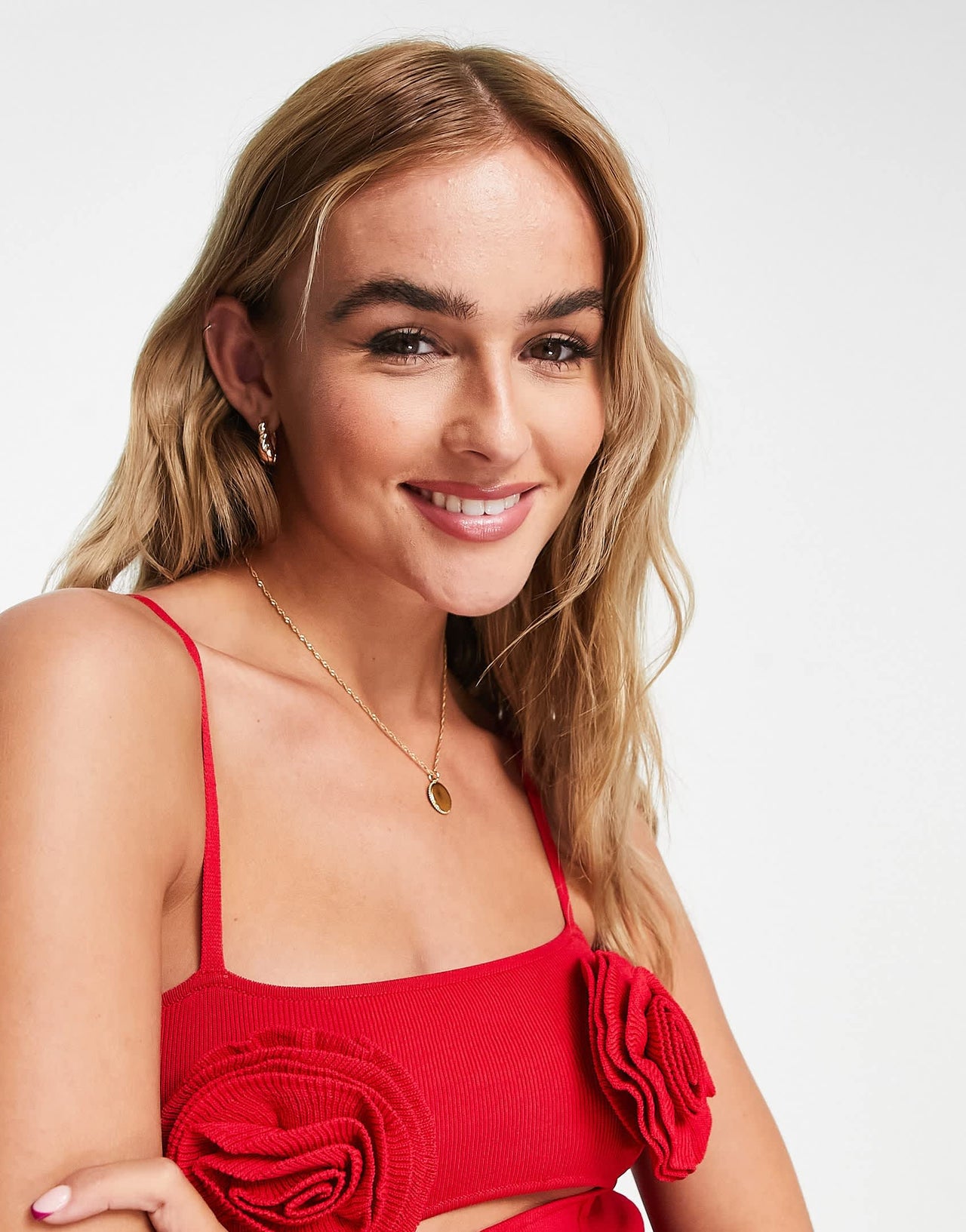 Bershka knit flower mini dress in red