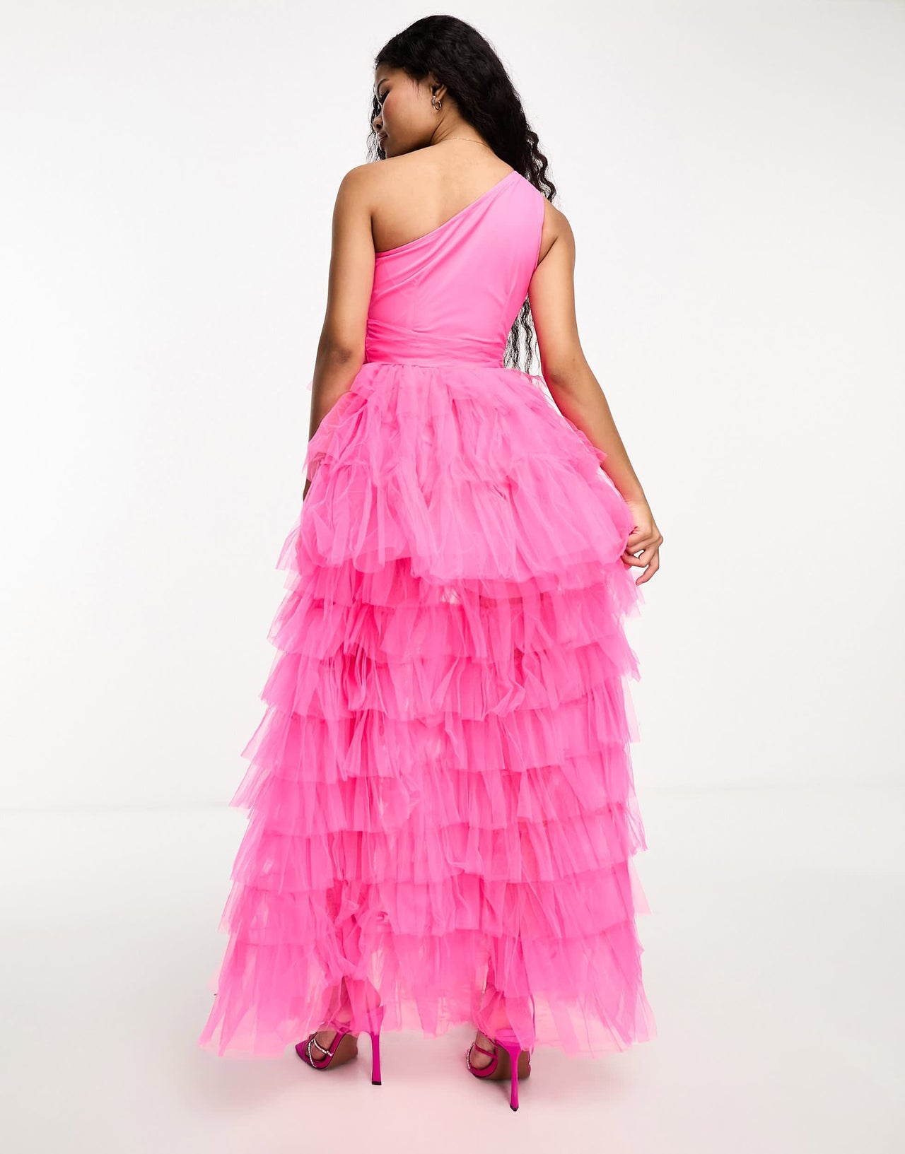 Lace & Beads Petite exclusive embellished tulle high low maxi dress in pink
