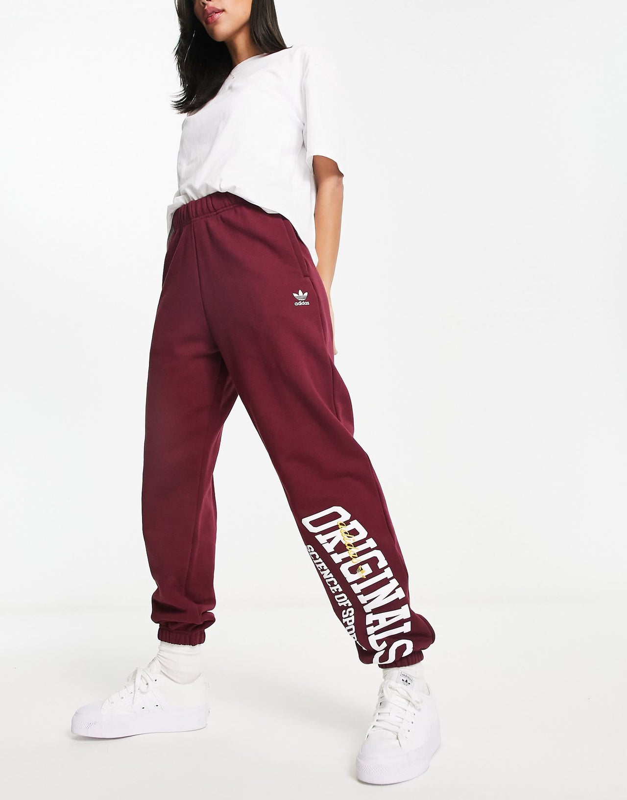 adidas Originals collegiate joggers in burgundy