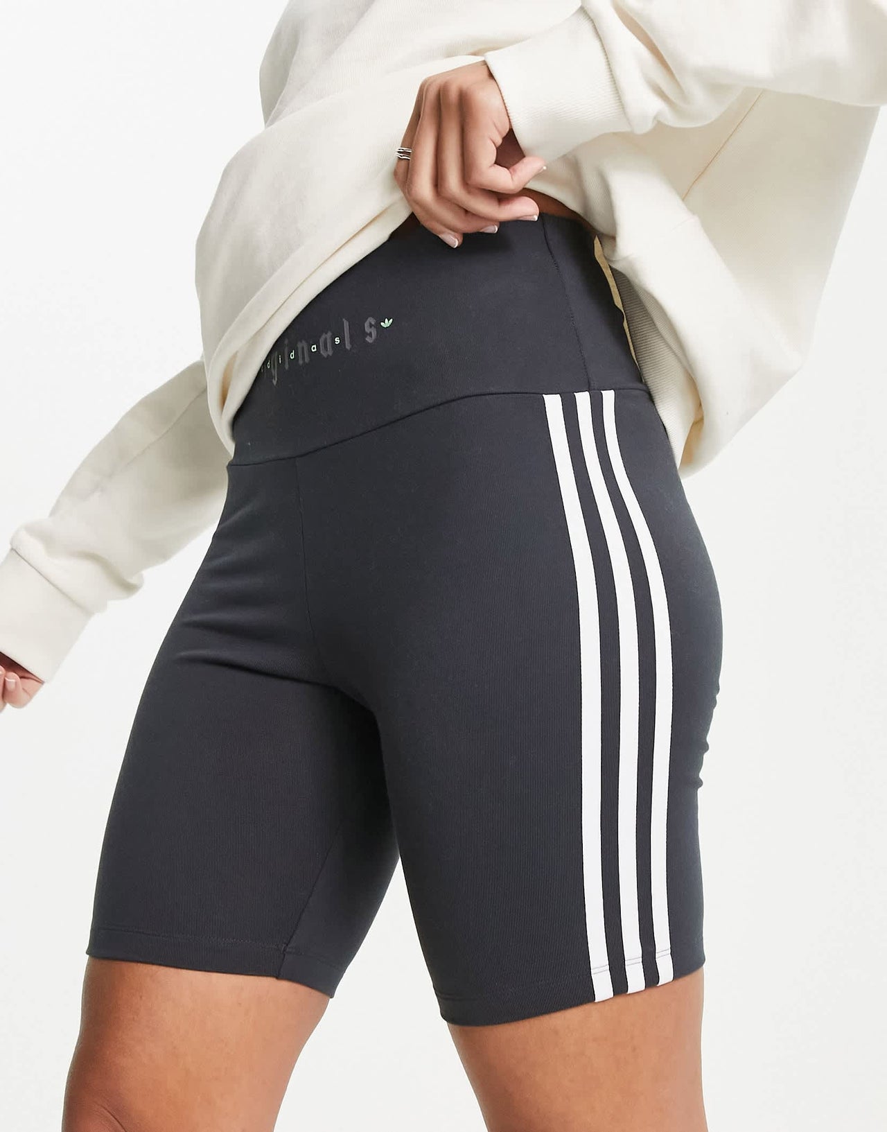 adidas Originals Gothcore 3 stripe legging shorts in charcoal - CHARCOAL