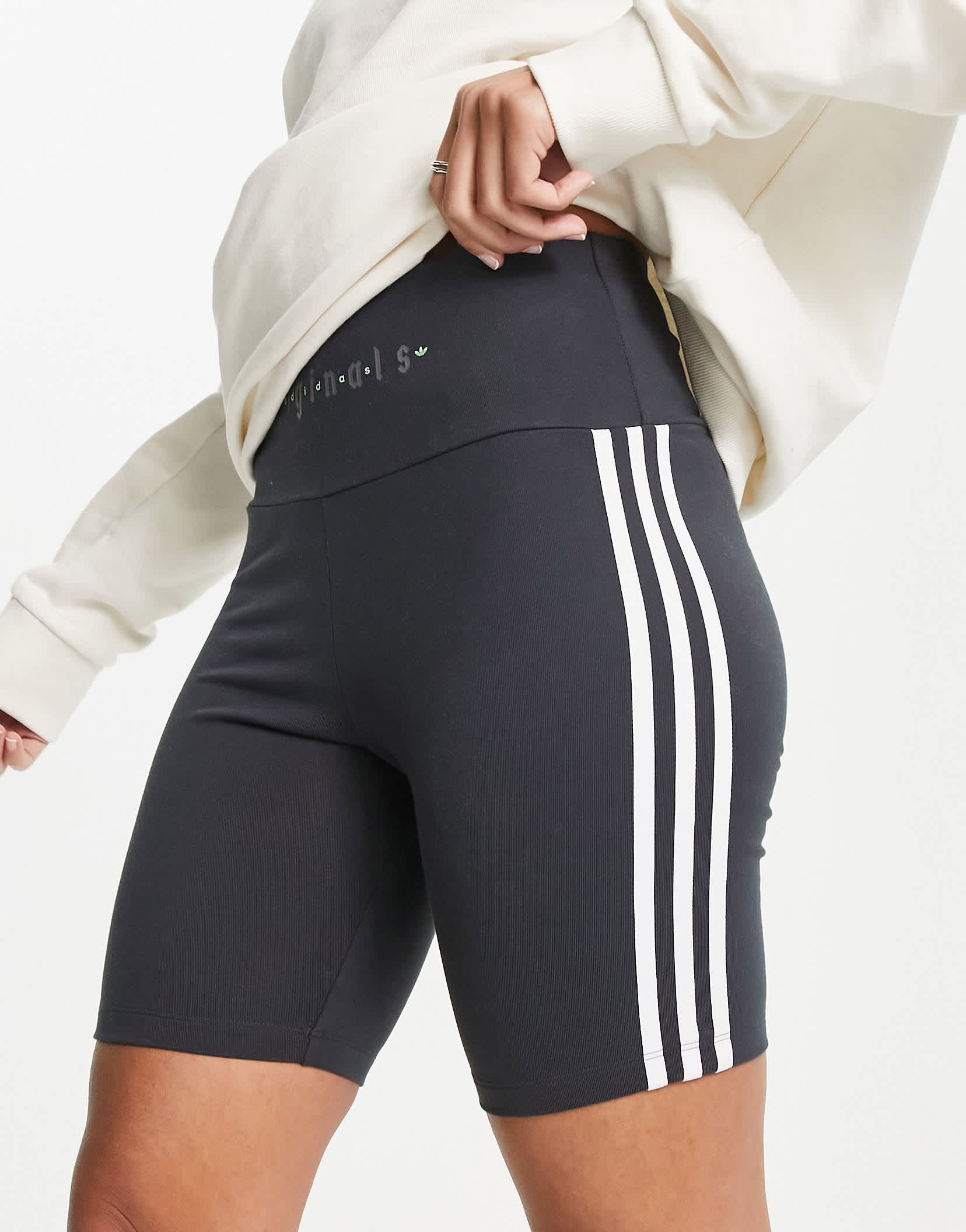 adidas Originals Gothcore 3 stripe legging shorts in charcoal - CHARCOAL