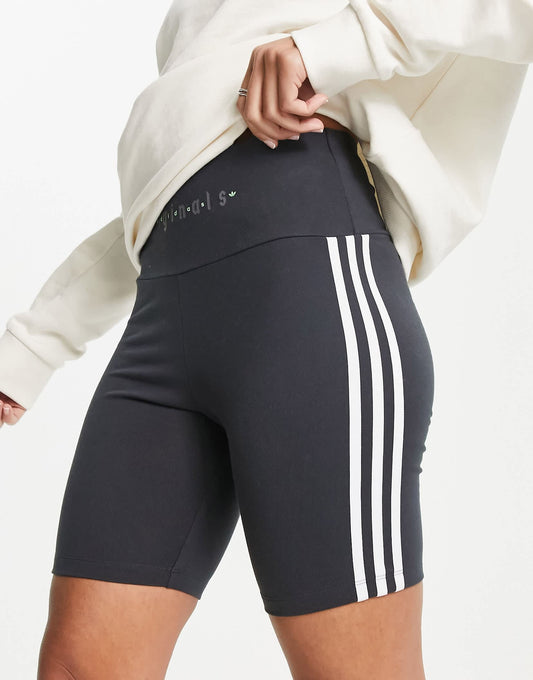 adidas Originals Gothcore 3 stripe legging shorts in charcoal - CHARCOAL