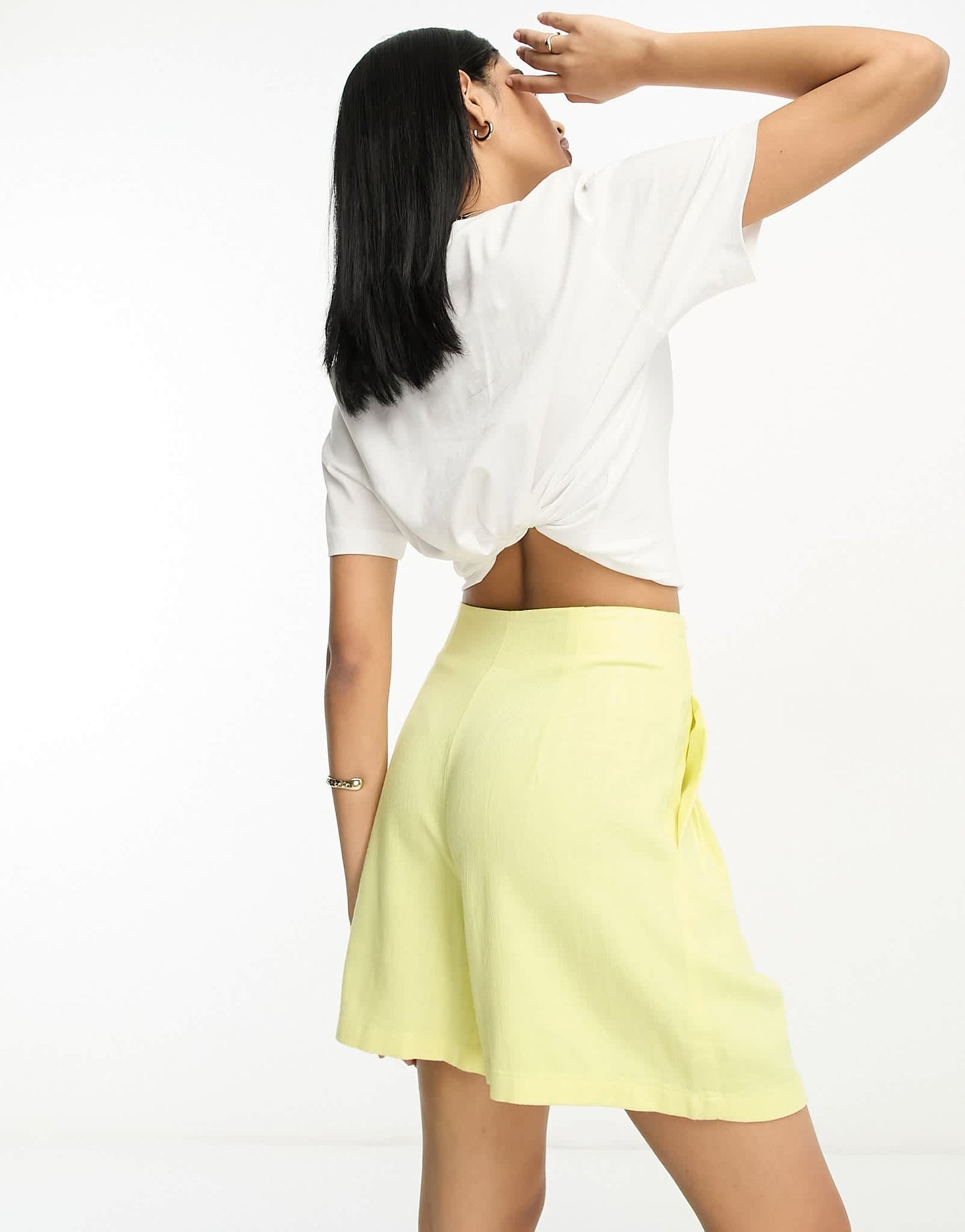 ASOS DESIGN seamed waist short with linen in pale lemon