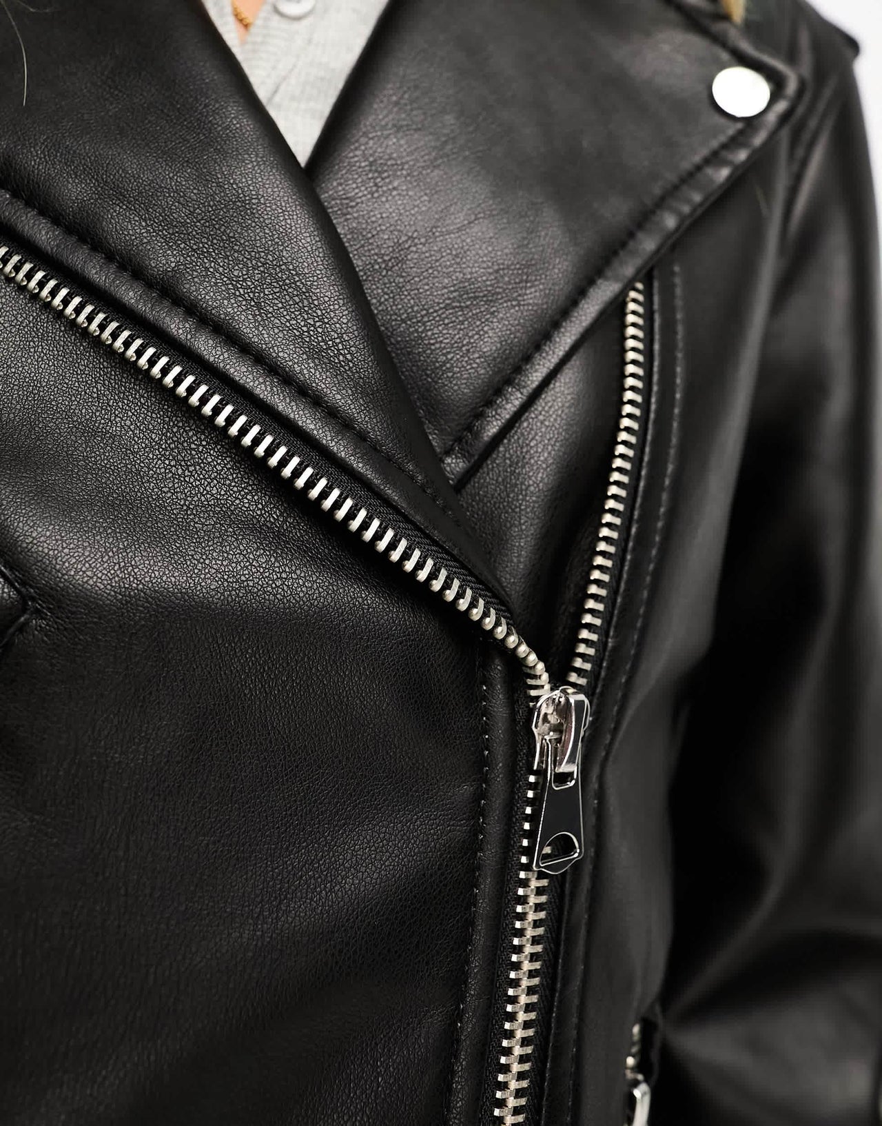 Stradivarius oversized faux leather biker jacket in black