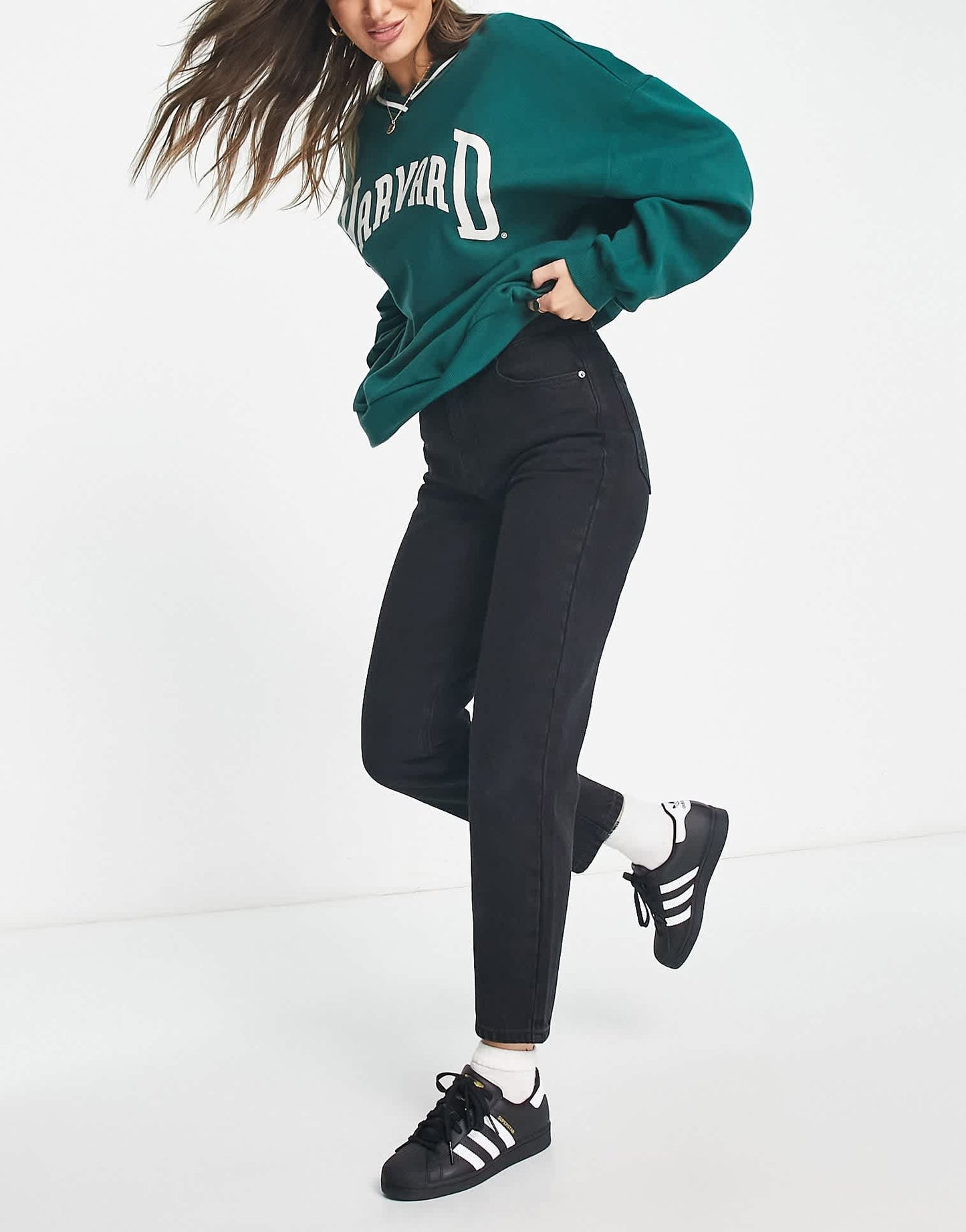 Pull&Bear high waisted mom jean in black