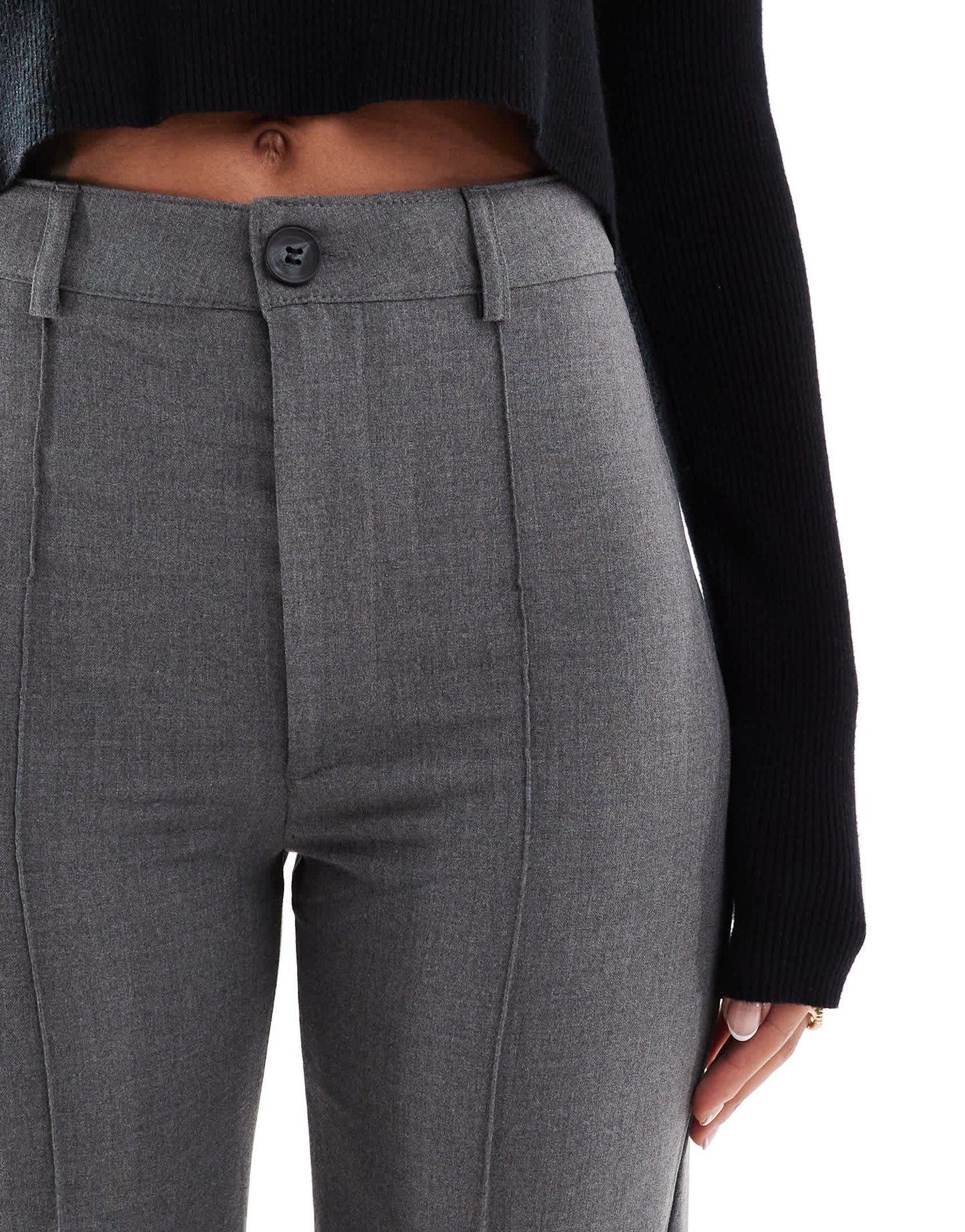 Pull&Bear high waisted seam front tailored straight leg trouser in grey