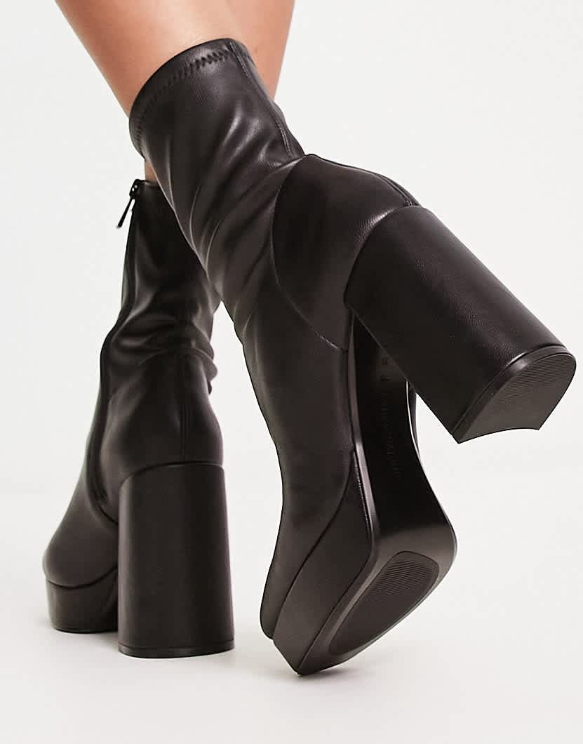 Stradivarius platform heeled boot in black
