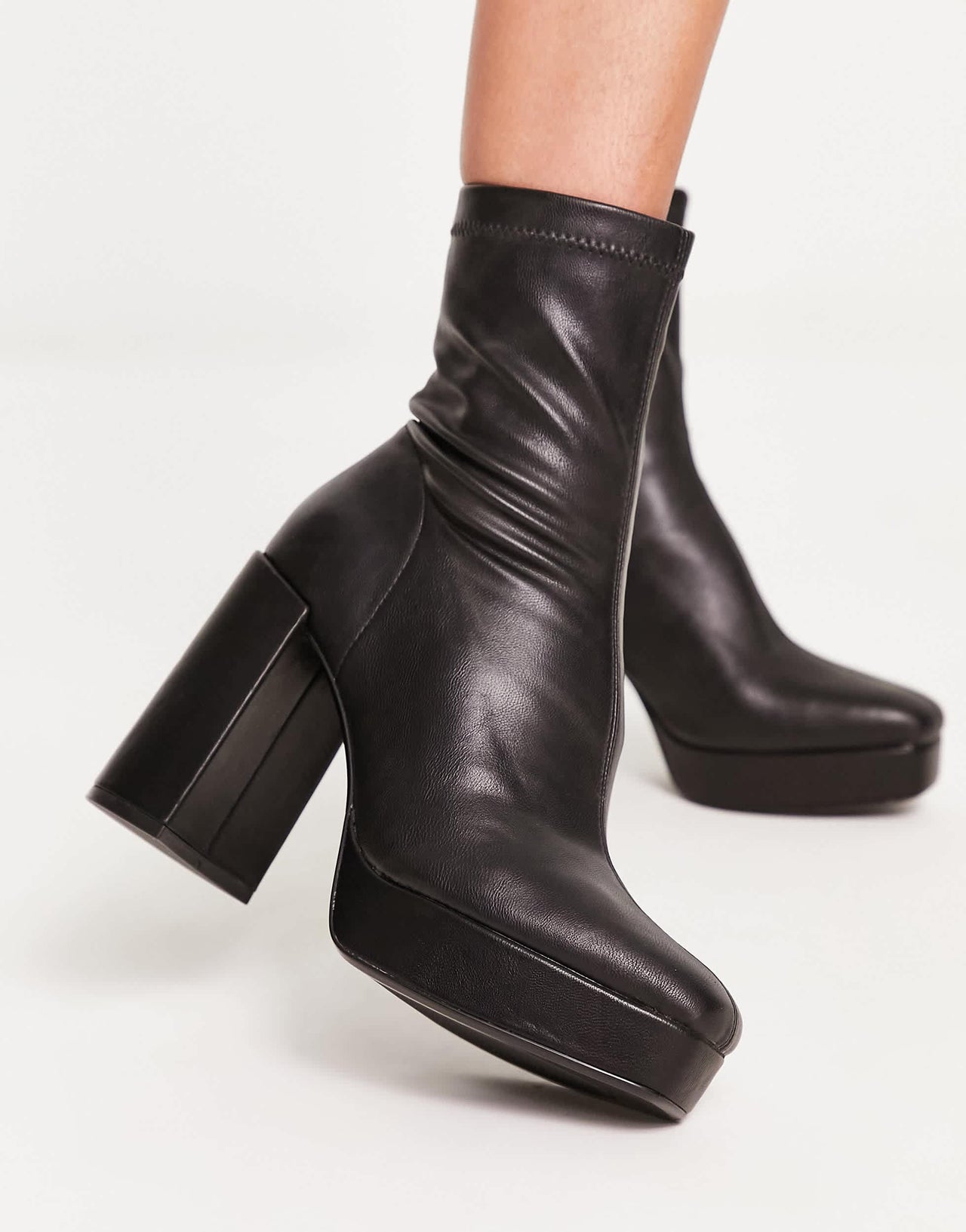 Stradivarius platform heeled boot in black