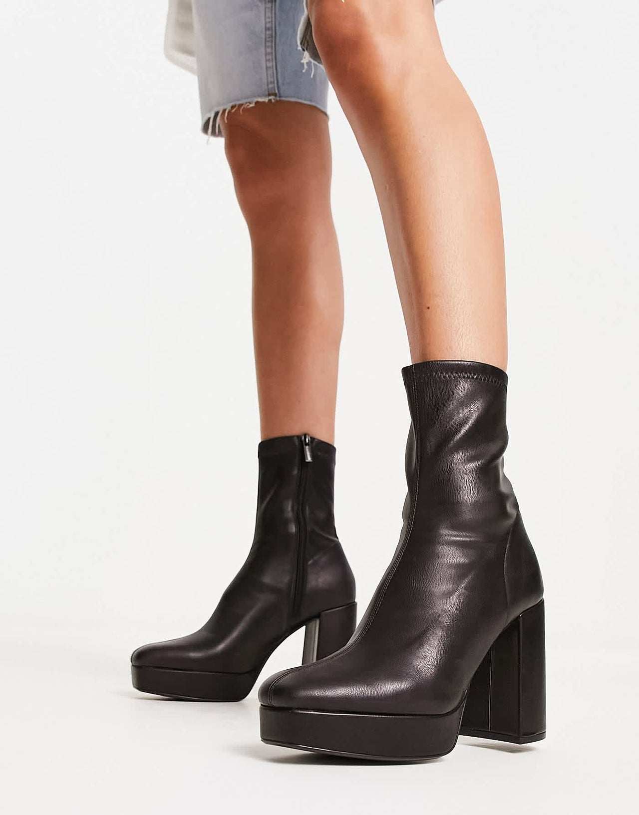 Stradivarius platform heeled boot in black