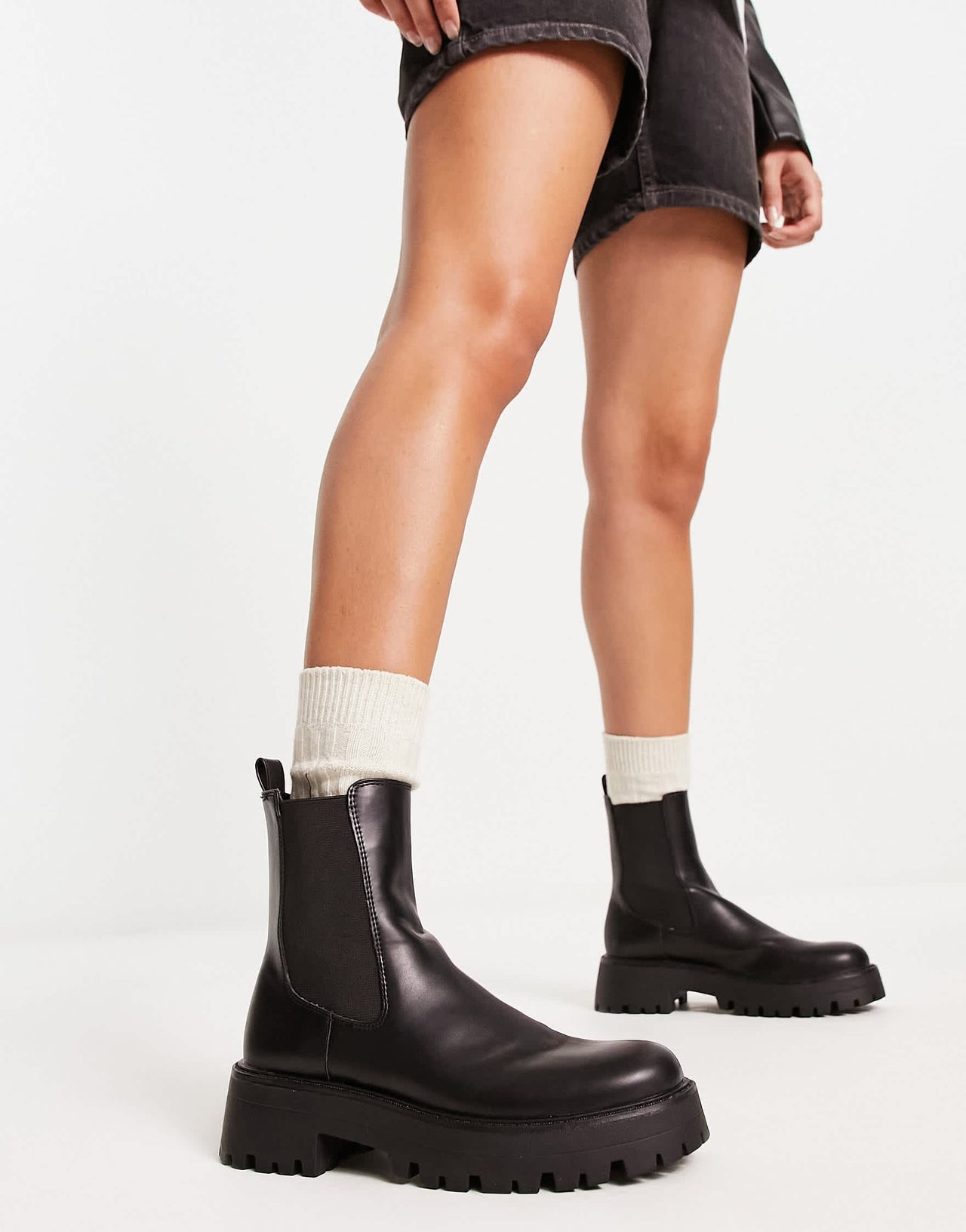Pull&Bear platform chelsea boot in black