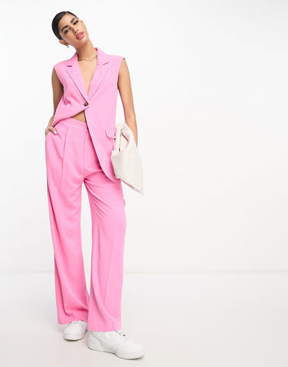 ASOS DESIGN relaxed trousers with linen in pink