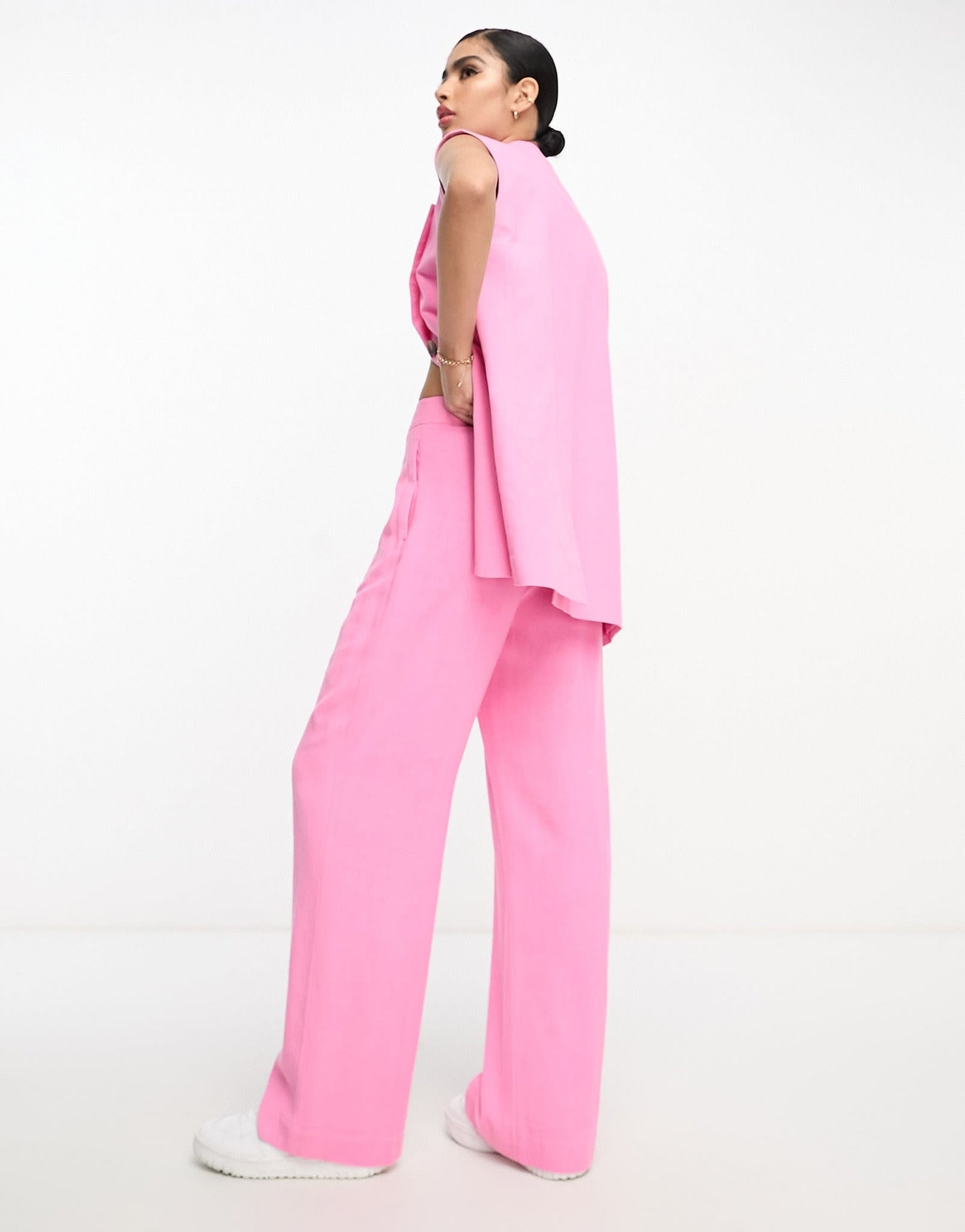 ASOS DESIGN relaxed trousers with linen in pink