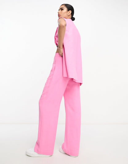 ASOS DESIGN relaxed trousers with linen in pink