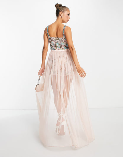 Starlet exclusive tulle overlay playsuit in mixed embellishment