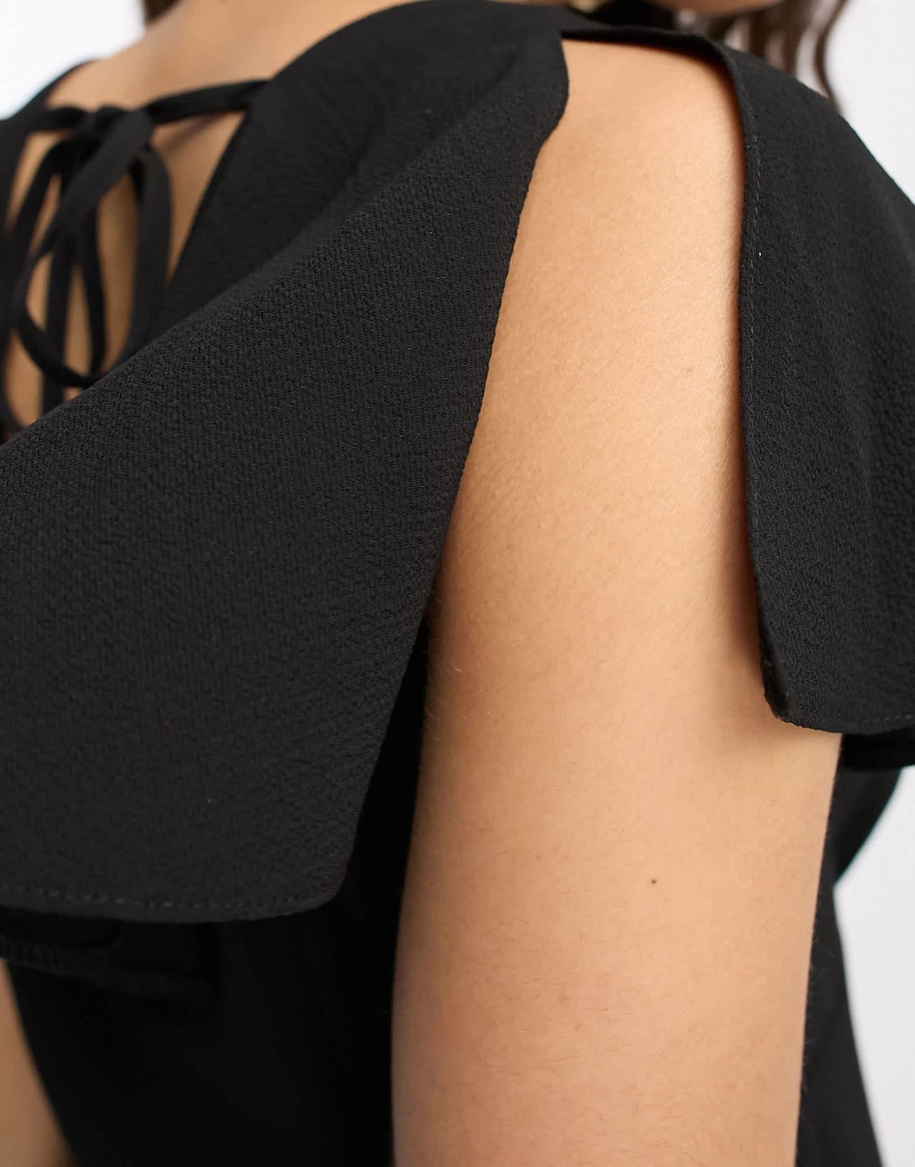 ASOS DESIGN Petite flutter sleeve mini tea dress with buttons in black