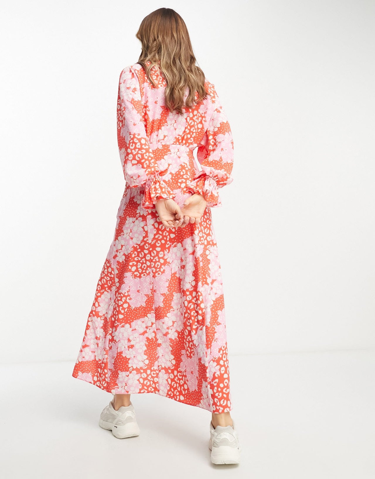 ASOS DESIGN plunge batwing maxi dress in pink splice print
