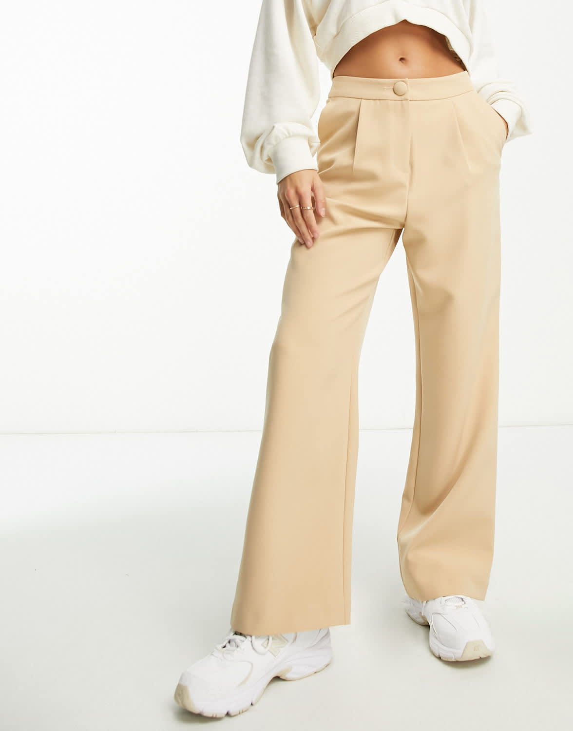 Miss Selfridge Petite slouchy dad trouser in stone